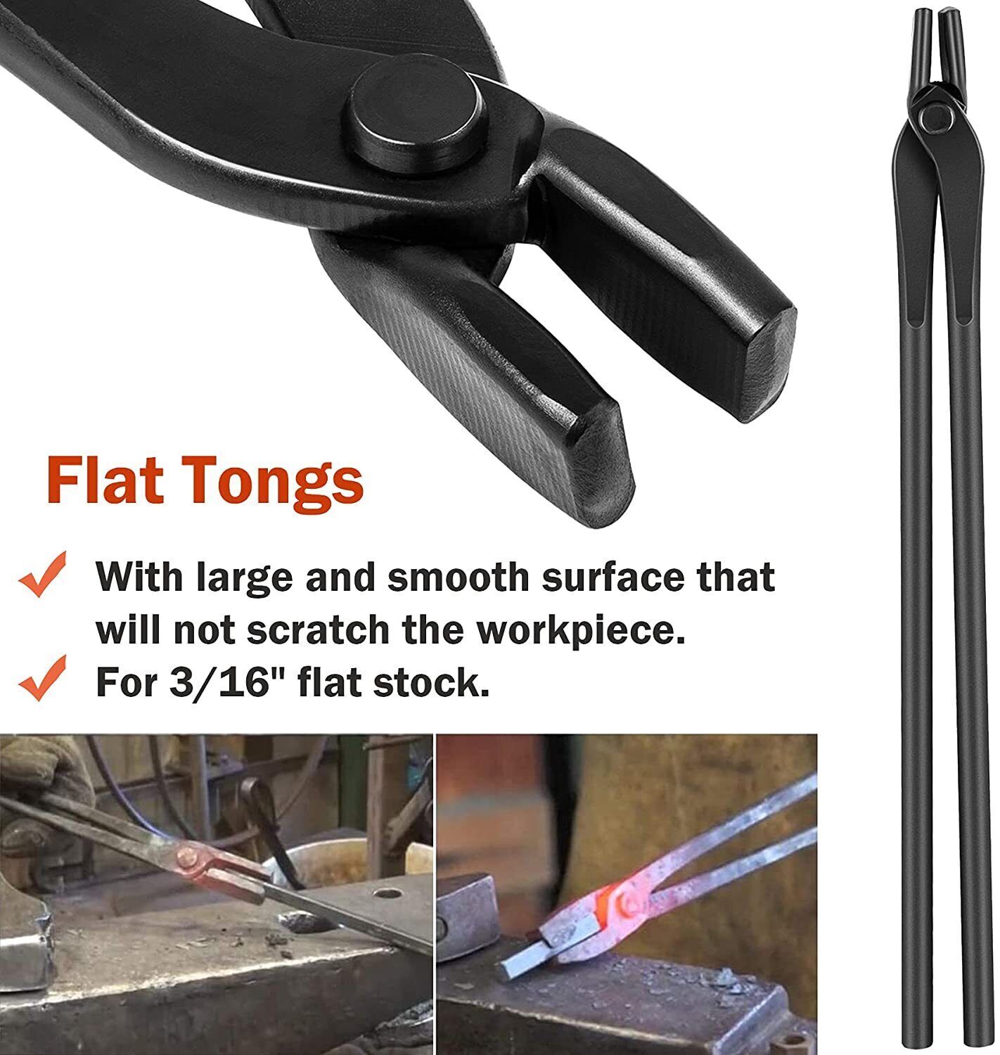 5PC Knife Making Blacksmith Tongs Bladesmith Hand Tool Set Anvil Vise Forge Flat