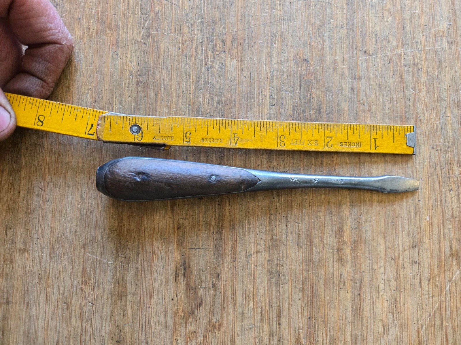 Antique German Split Wooden Handle Flat Head Screwdriver