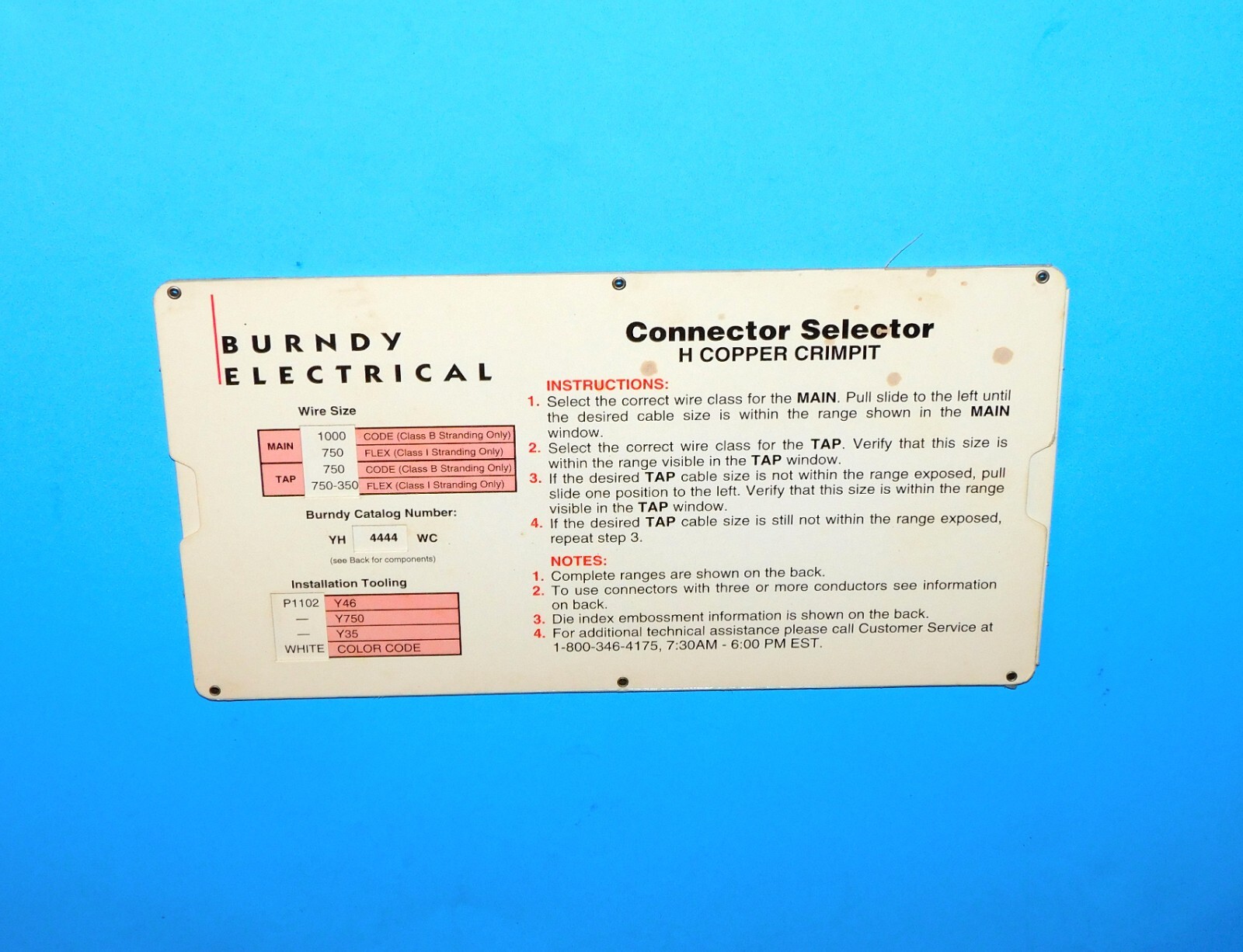 H COPPER CRIMPIT CONNECTOR SELECTOR CHART FROM BURNDY ELECTICAL