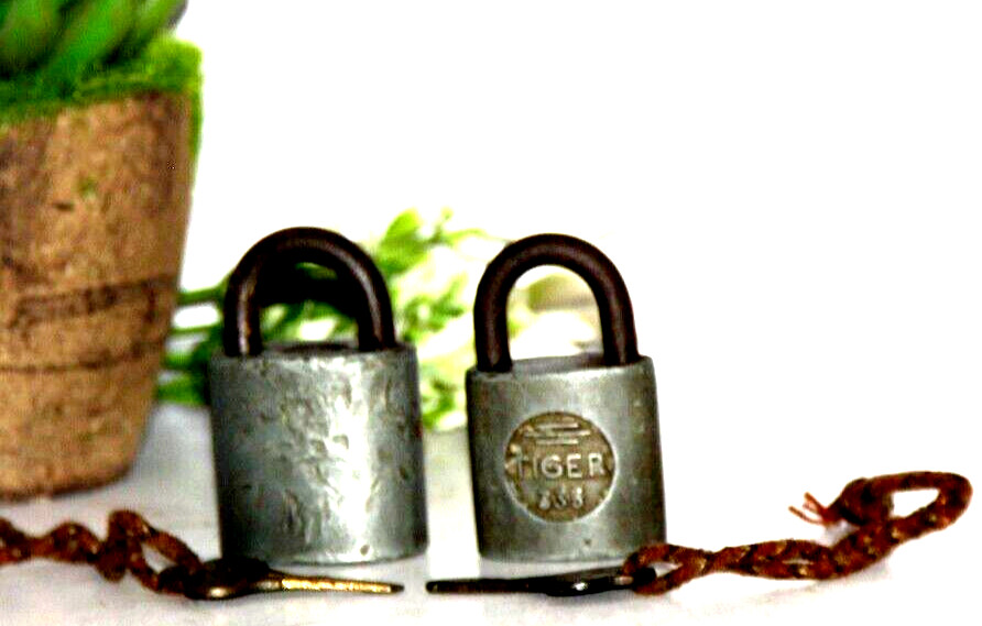 Lot of 2 Vintage Iron Lock & Key Working Hand Crafted Old Original
