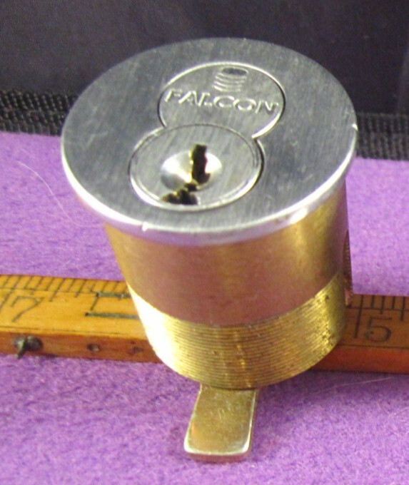 FALCON MORTICE LOCK CYLINDER NO KEY. BRASS BODY SILVER FACE
