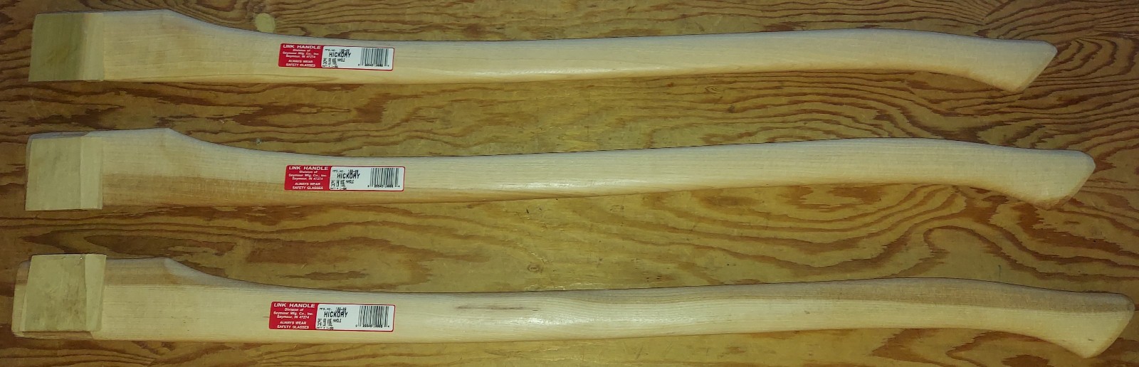 3 NOS Hickory Axe Handles B- grade