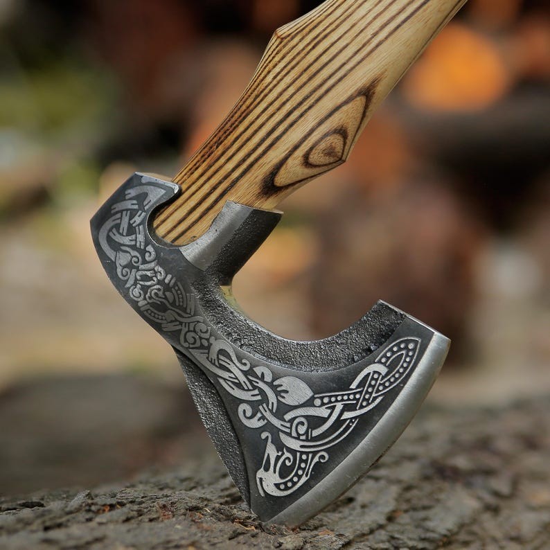 Handmade Collector Edition Nordic Warrior Axe Engraved Viking Axe With Sheath
