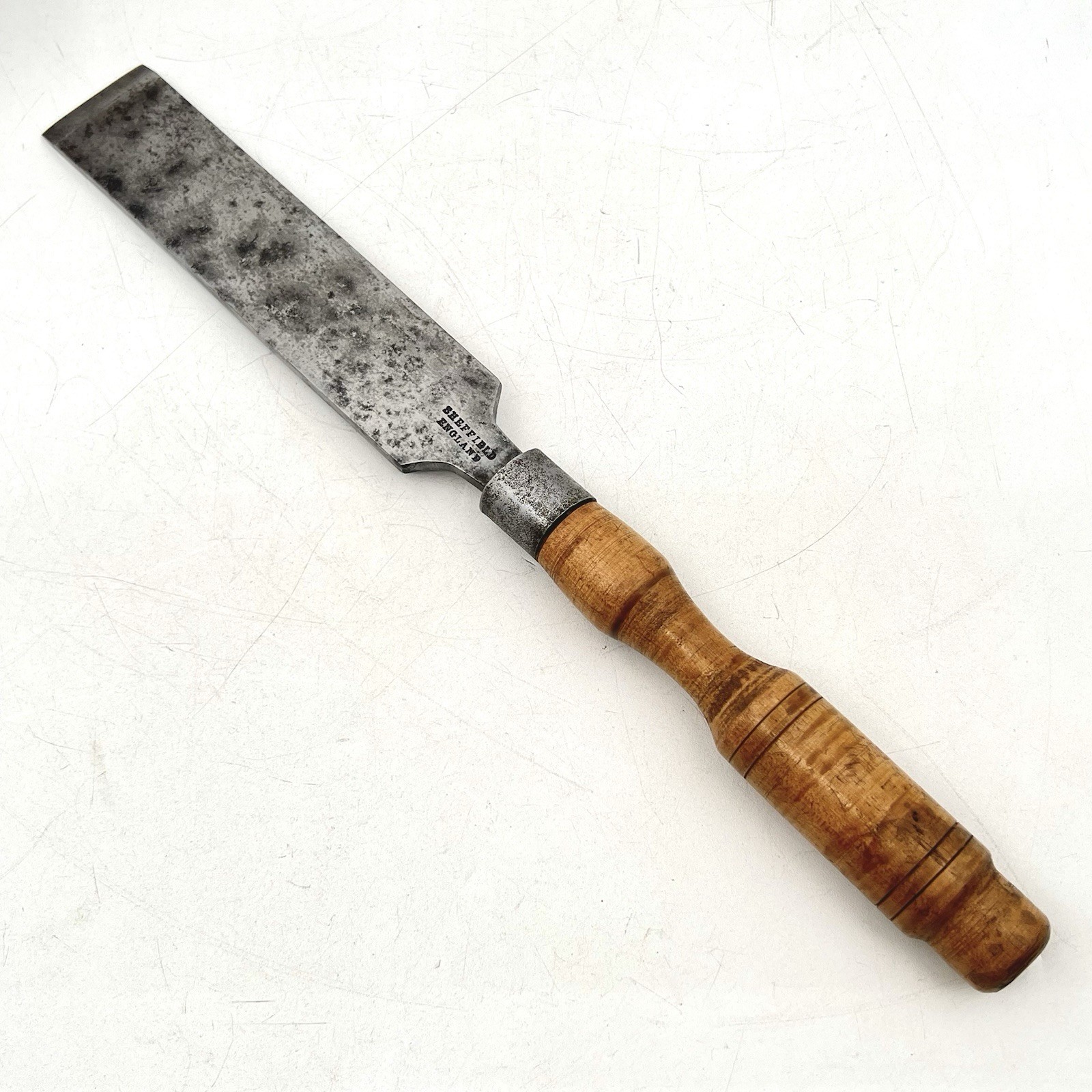 Large Antique 16-1/2″ W. Butcher Sheffield England Cast Steel Chisel Wood Handle