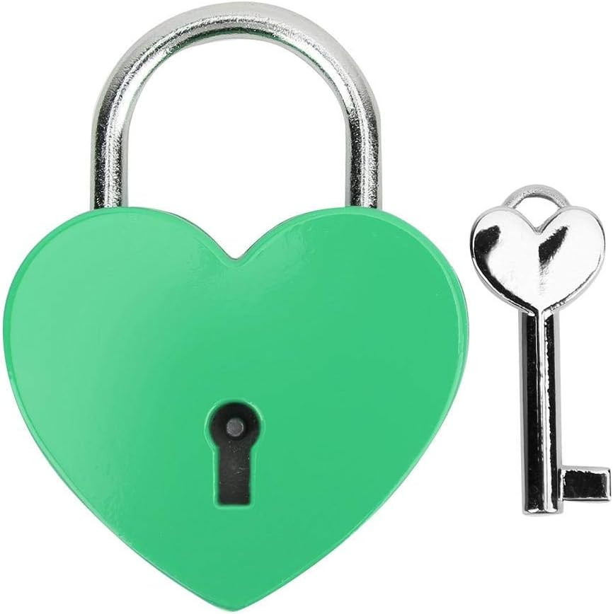 45X59Mm Green Heart Shaped Mini Padlock, Colorful Zinc Alloy Lock with Keys