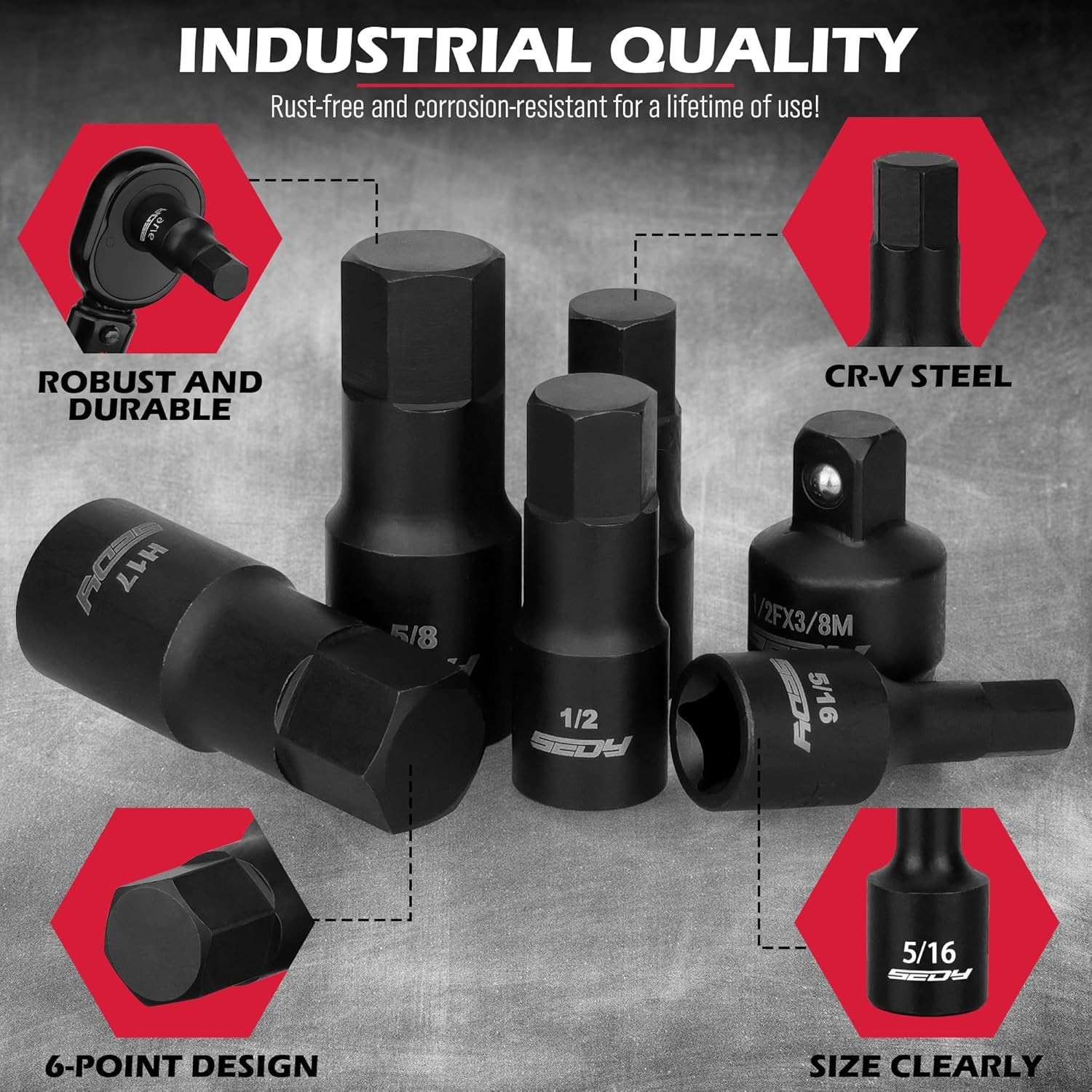Hex Bit Impact Socket Set: 36-Piece with 4 Adapters, 1/4″ 3/8″ 1/2″ Drive Master