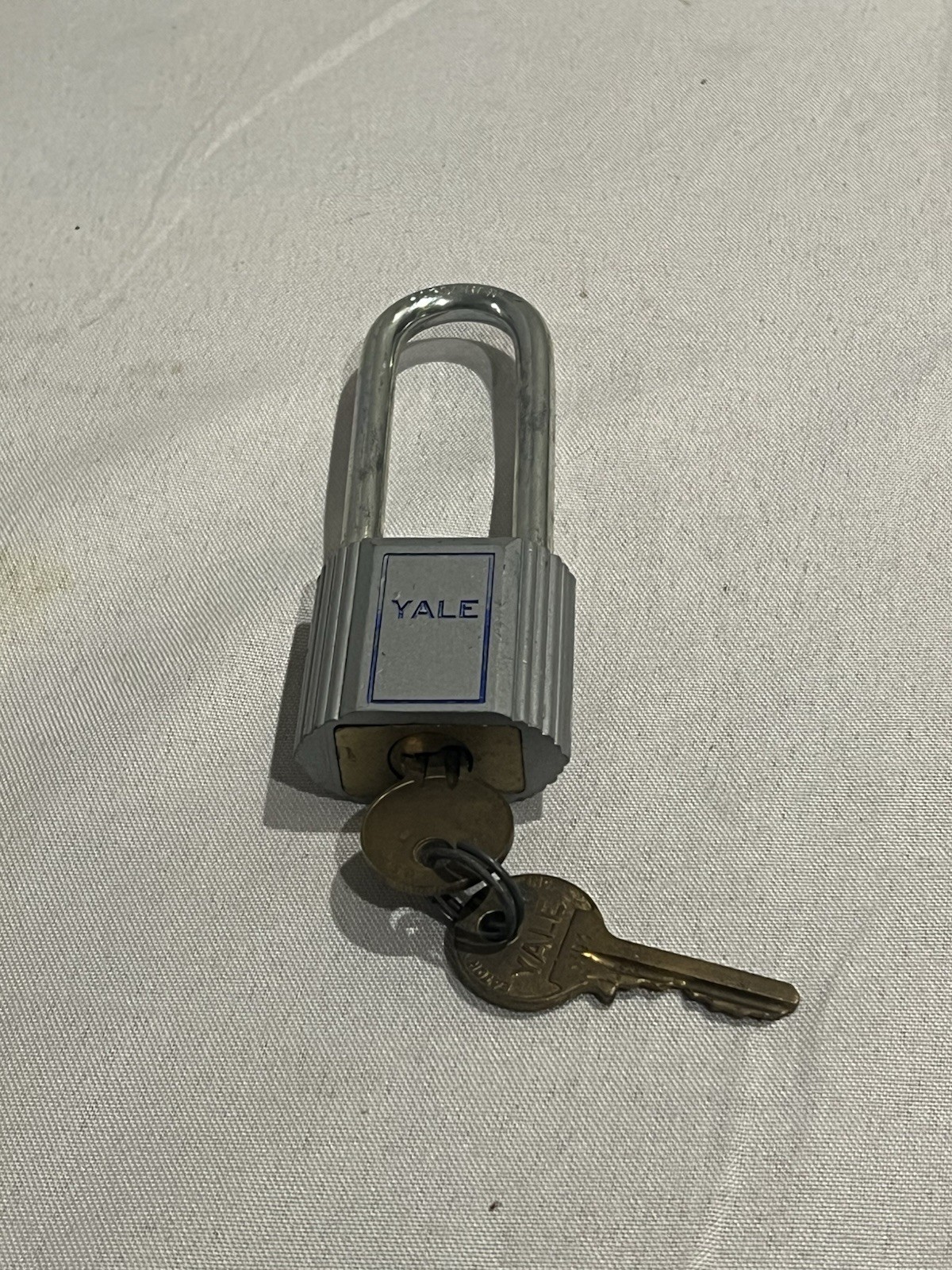 Silver Chrome Blue Logo Yale Padlock With Keys Long Shackle