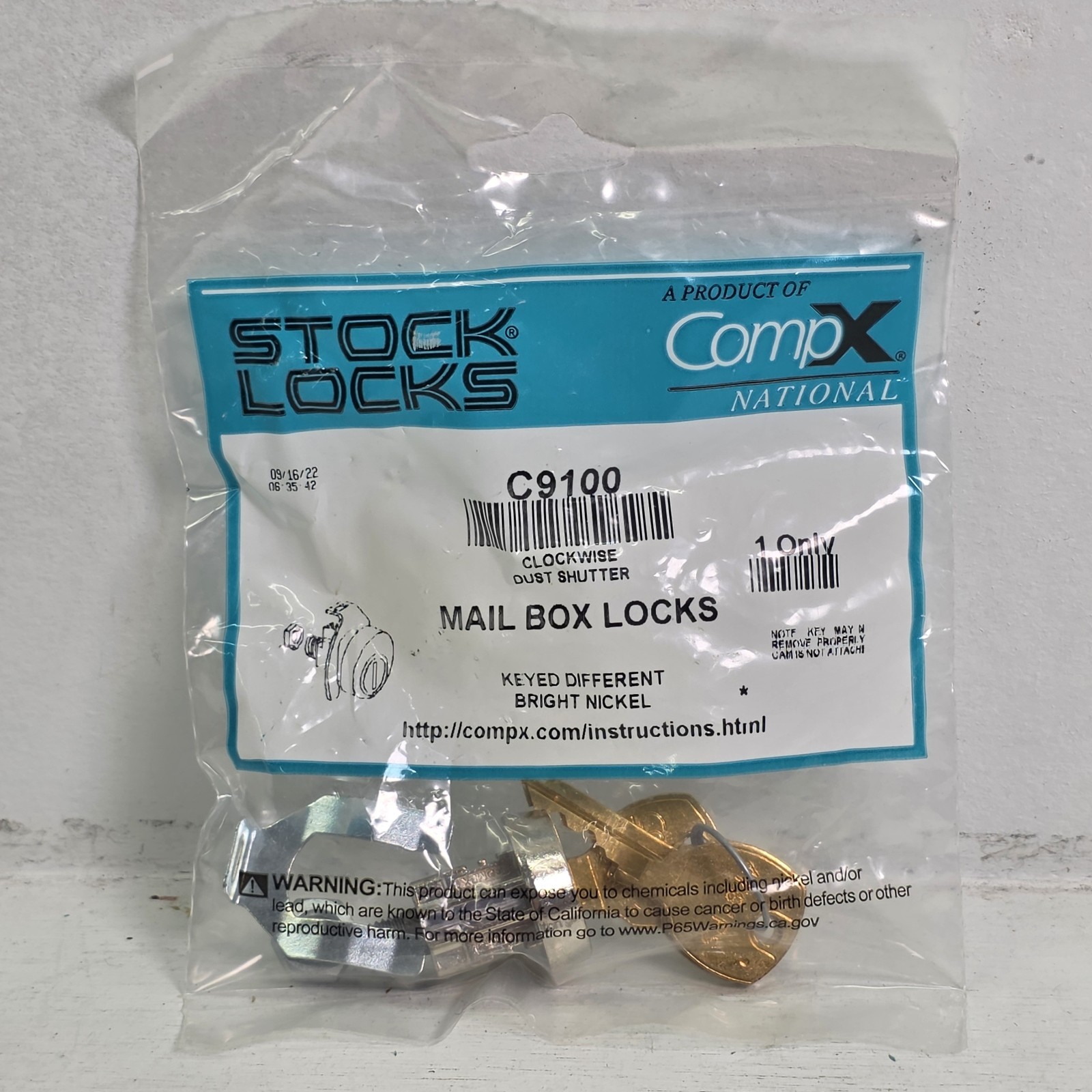 Comp X Stock Locks C9100 Mailbox Lock & 3 Keys Bright Nickel CW Dust Shutter New