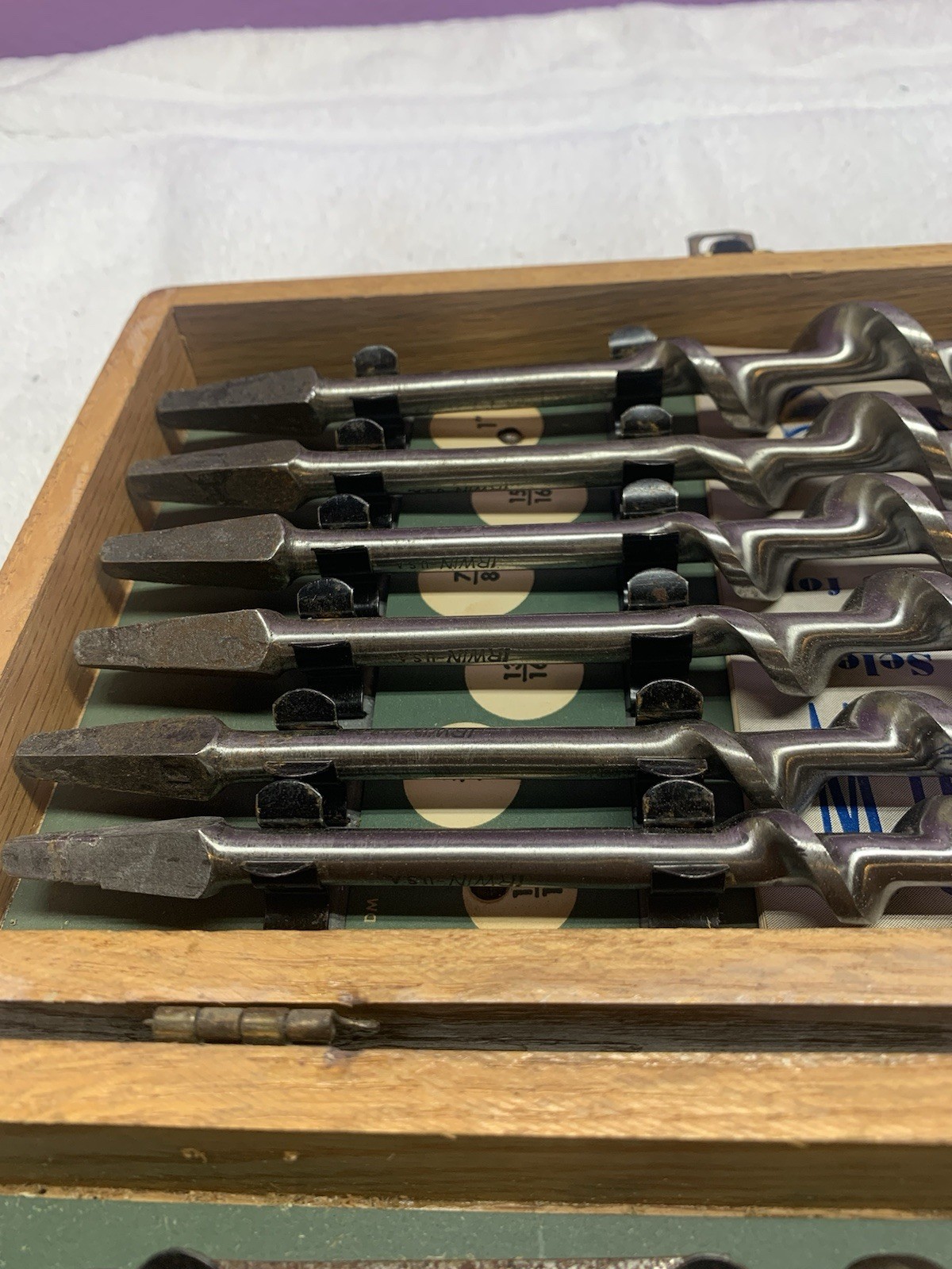 Vintage Irwin Complete 13 pc Set Auger Brace Bits USA With Original Wood Box