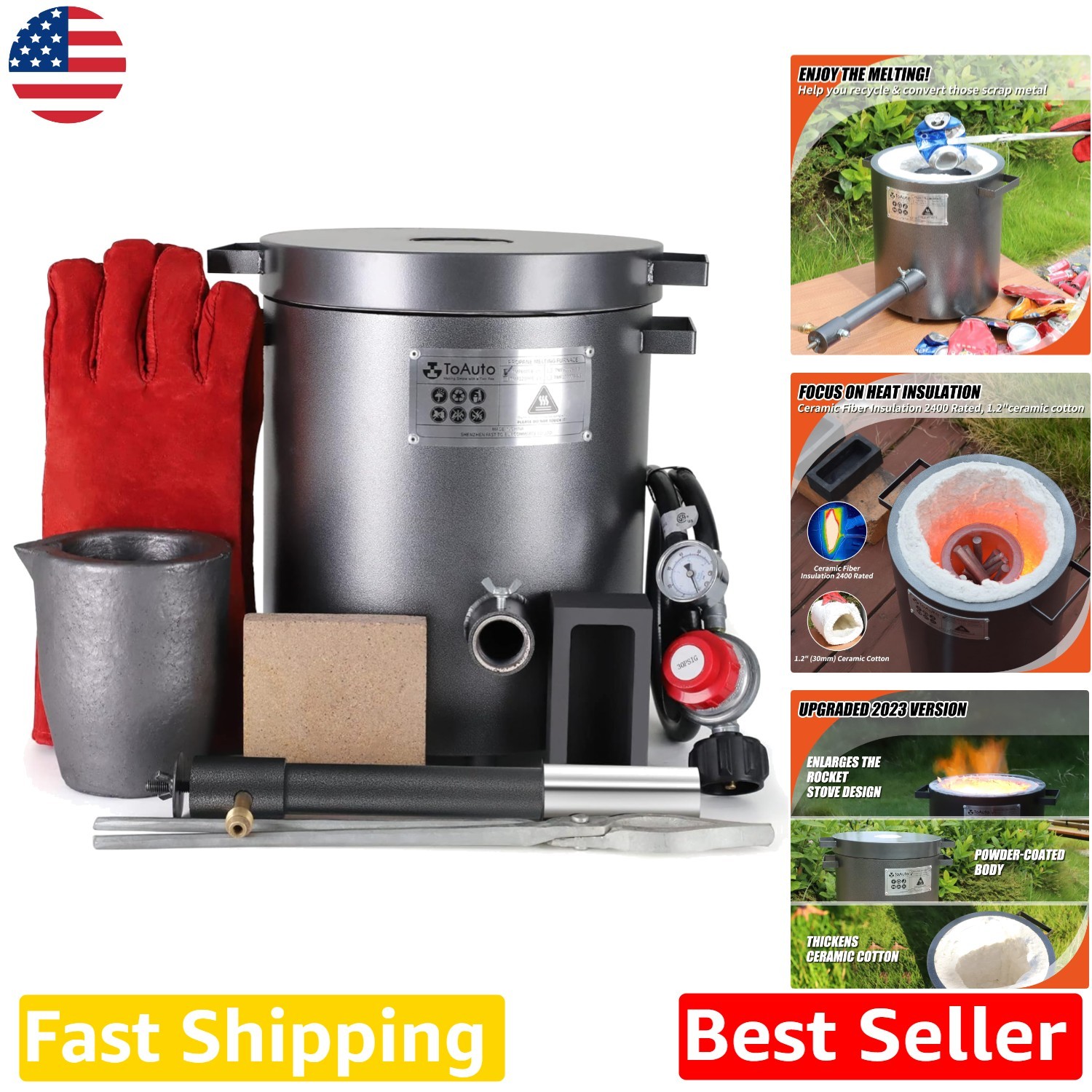 Pro 6KG Melting Furnace – 1300°C, 2023 Upgraded, 30PSI Gauge, Graphite Crucible