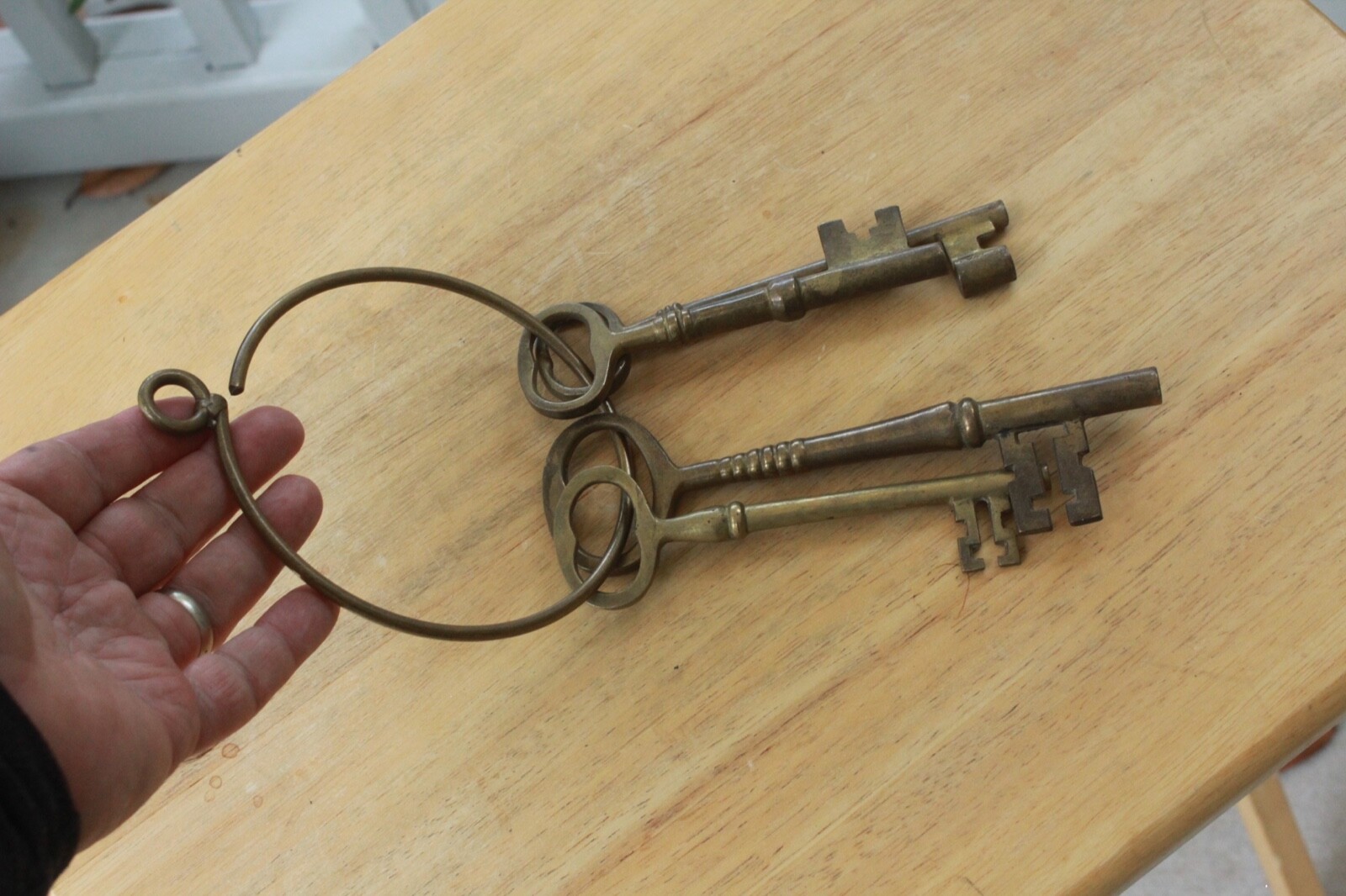vintage heavy brass keys and key ring, Jailers Keys