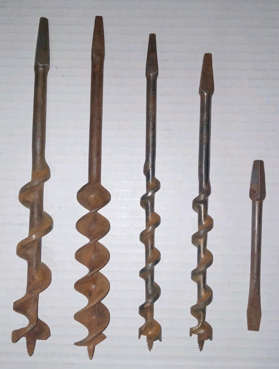 Lot Of 5 Vintage Drill Bits, EVERKEEN/IRWIN/STANLEY, 2-16’s 2-10’s & 1 Flat, USA