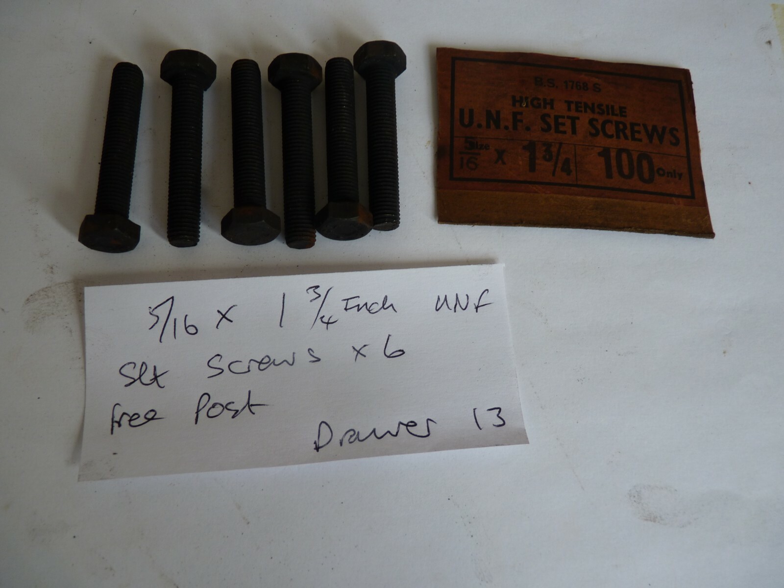 5/16 x 1 3/4 INCH UNF SET SCREWS X 6 – HIGH TENSILE – FREE POST