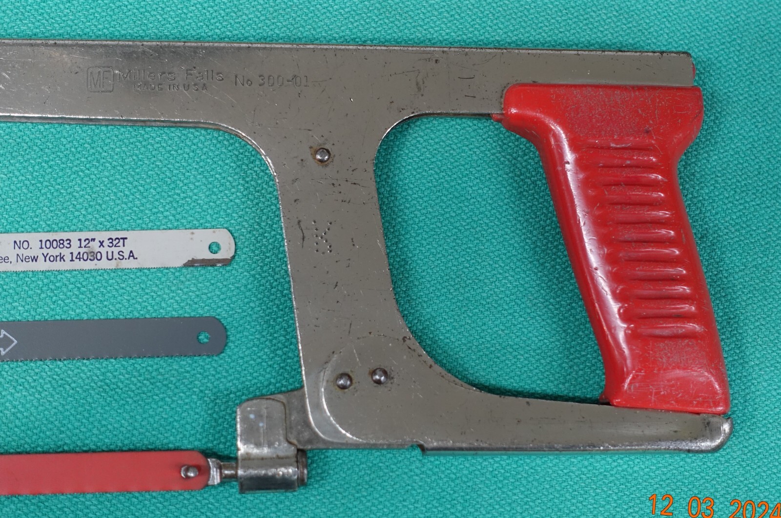 Vintage 1950’s MILLERS FALLS # 300-01 Red Hack Saw Lever Tensioned w/3 Blades