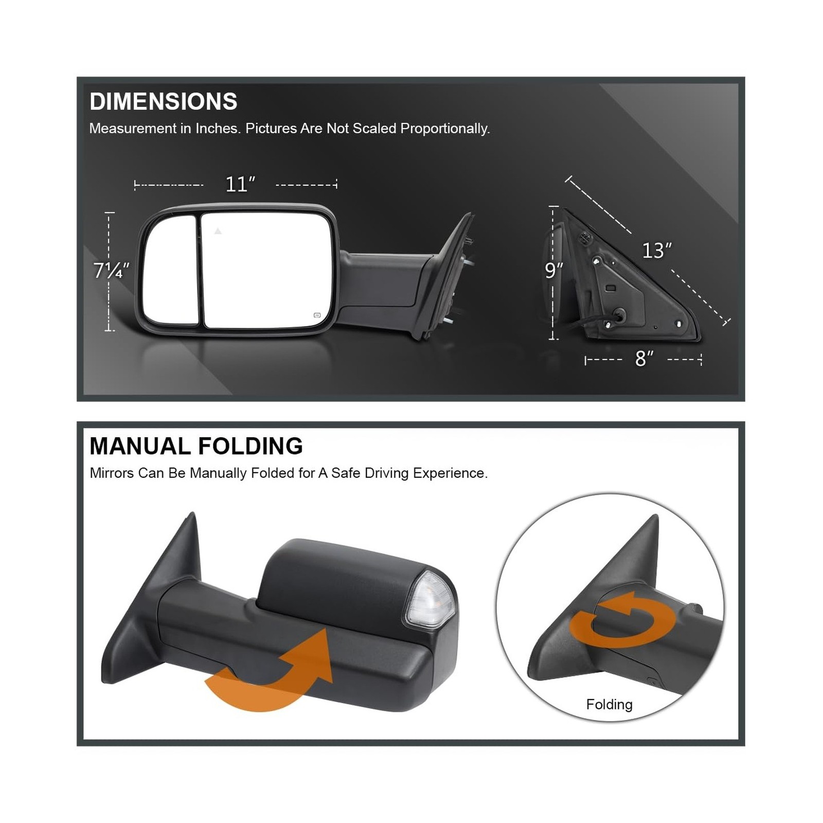 Spec-D Tuning Black Left Driver Side Power Heated Manual Fold Tow Mirror w/Pu…