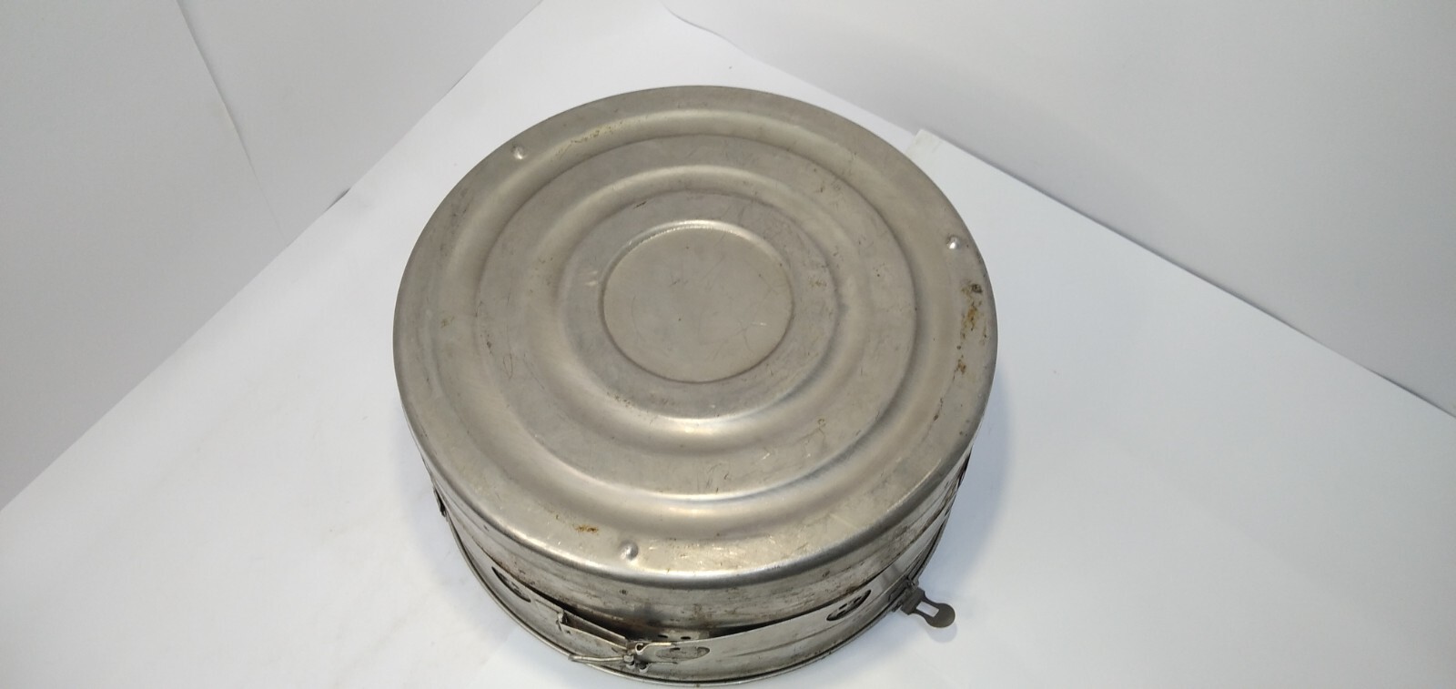 Vintage old metal round tool box made in the USSR