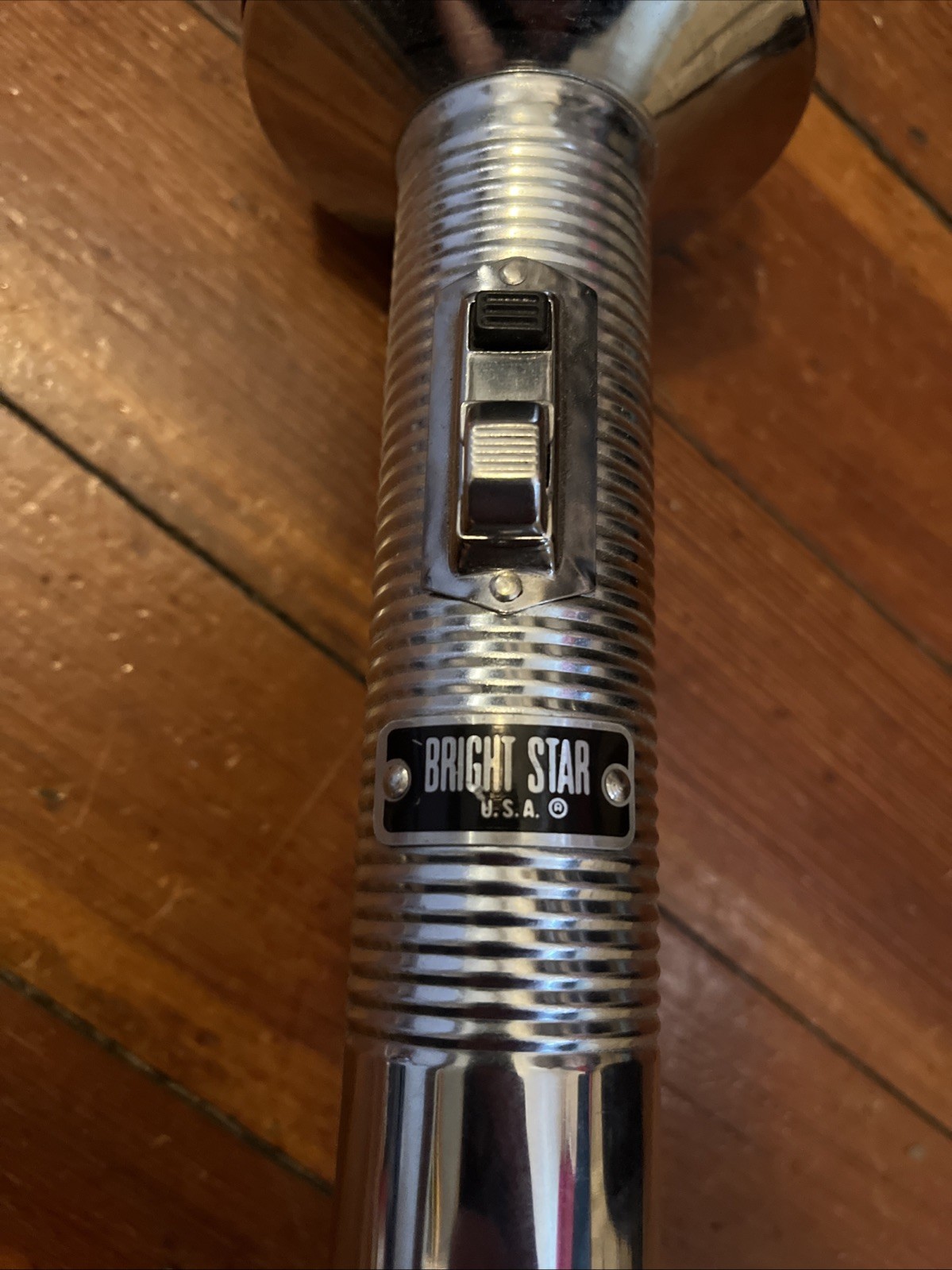 BRIGHT STAR Large 15″ FLASHLIGHT CHROME 1960s D BATTery WATCHMANS BrightSTAR