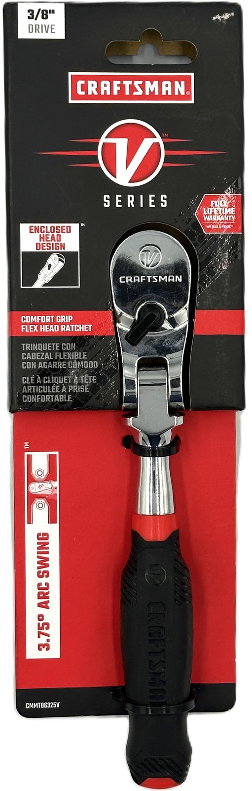 CRAFTSMAN V-SERIES Ratchet, 3/8″ Drive, 96-Tooth, Comfort Grip CMMT86325V
