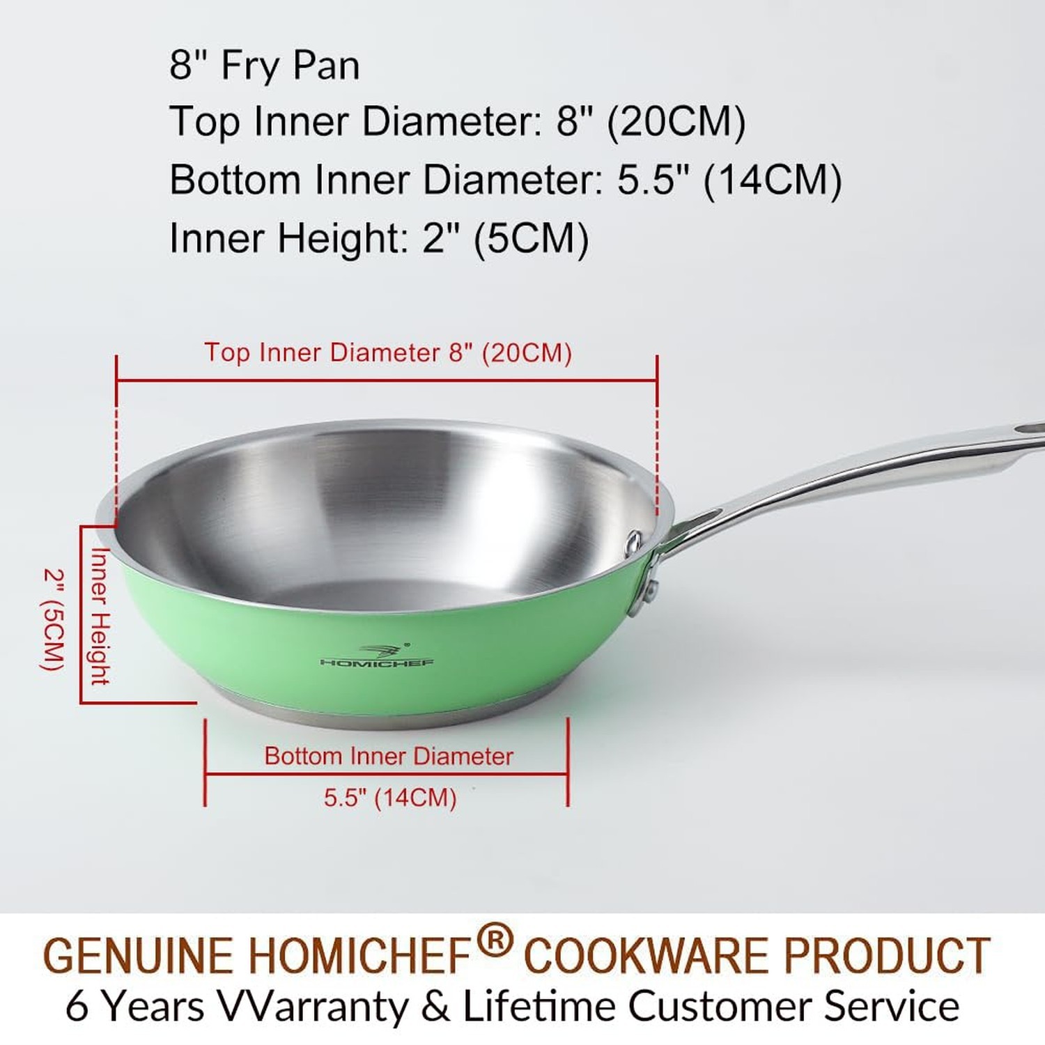 HOMICHEF 8 Inch Mint Green Nickel Free Stainless Steel Fry Pan – Non Toxic No…
