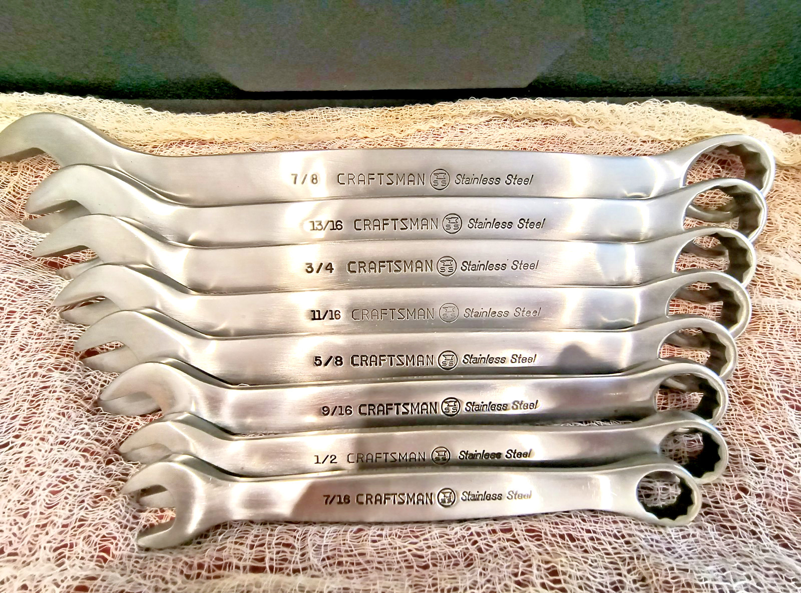 SEARS CRAFTSMAN RARE 9-4446 NIB STAINLESS STEEL 8 pc Combo WRENCH SET/STEEL BOX