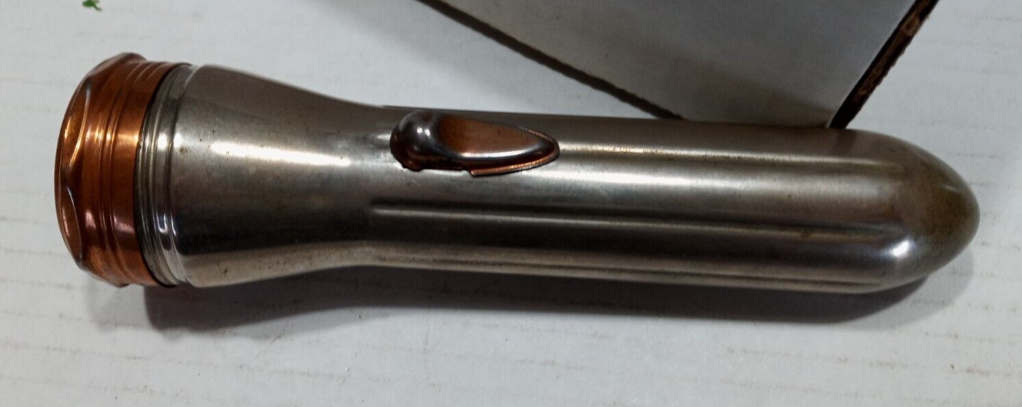 Vtg 6″ long flashlight silver / brass