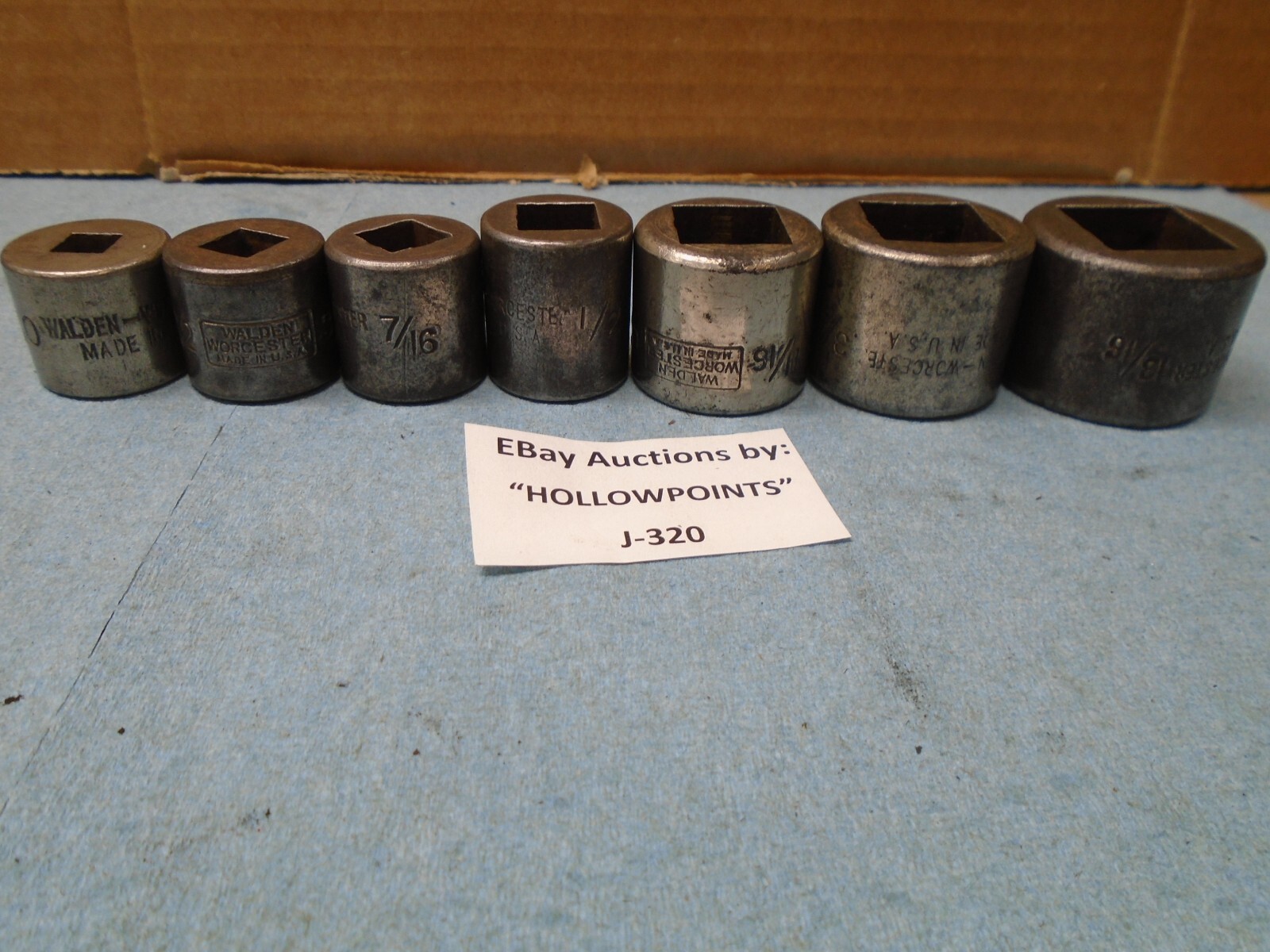 Walden-Worcester Circa 1920-25 Square Socket 7 Pc. Asst. Set 1/2″ Dr. 4 Pt H320