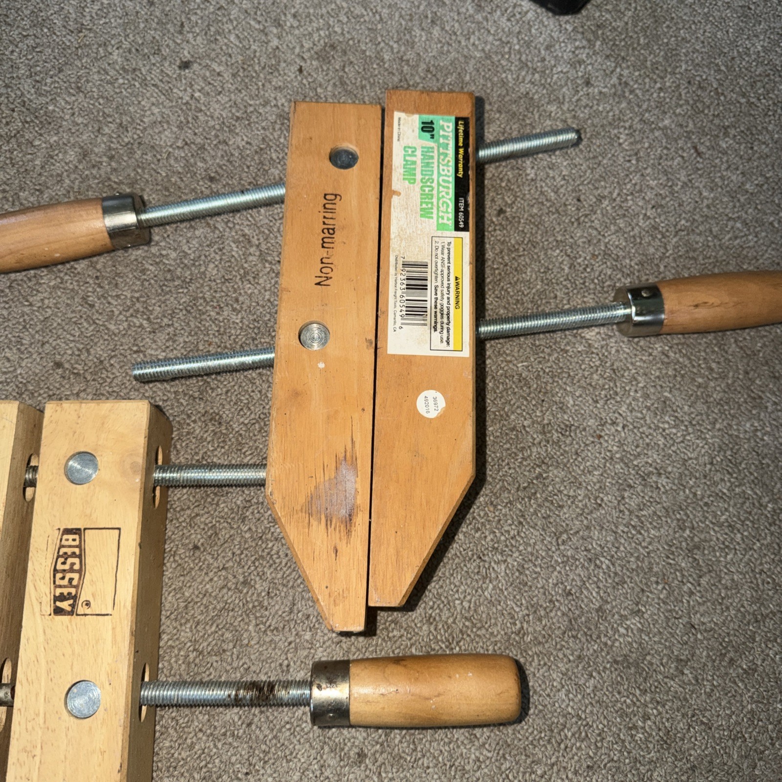 Set Of 2 10” Bessey & Pittsburgh Wooden Hand Screw Clamp Vise Made USA