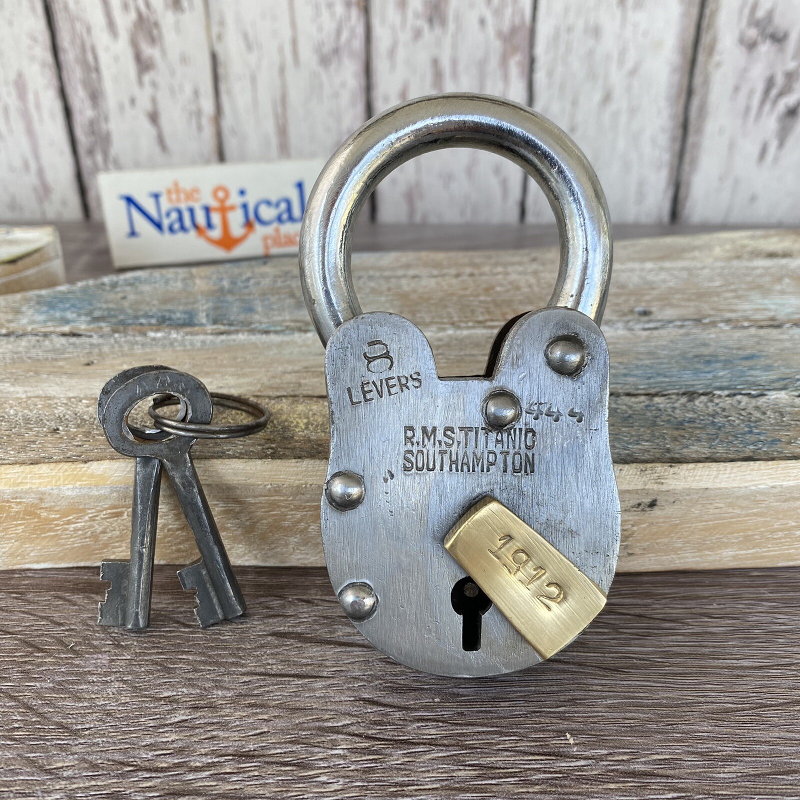 Old Style Iron Lock and Keys w/ Brass Keyhole Cover – Silver – RMS Titanic