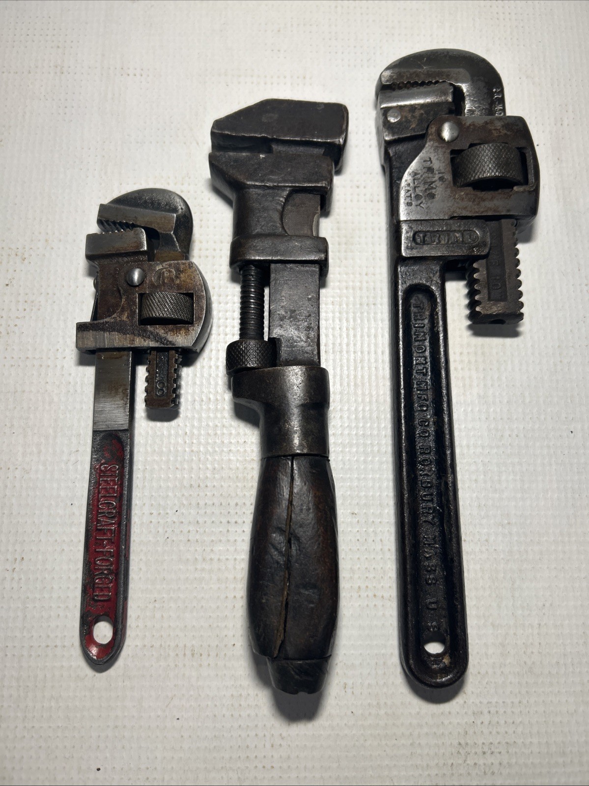 Vintage Lot 3 Pipe Wrench Tool Wrenches Monkey-Trimo Alloy Steelcraft Forged Etc