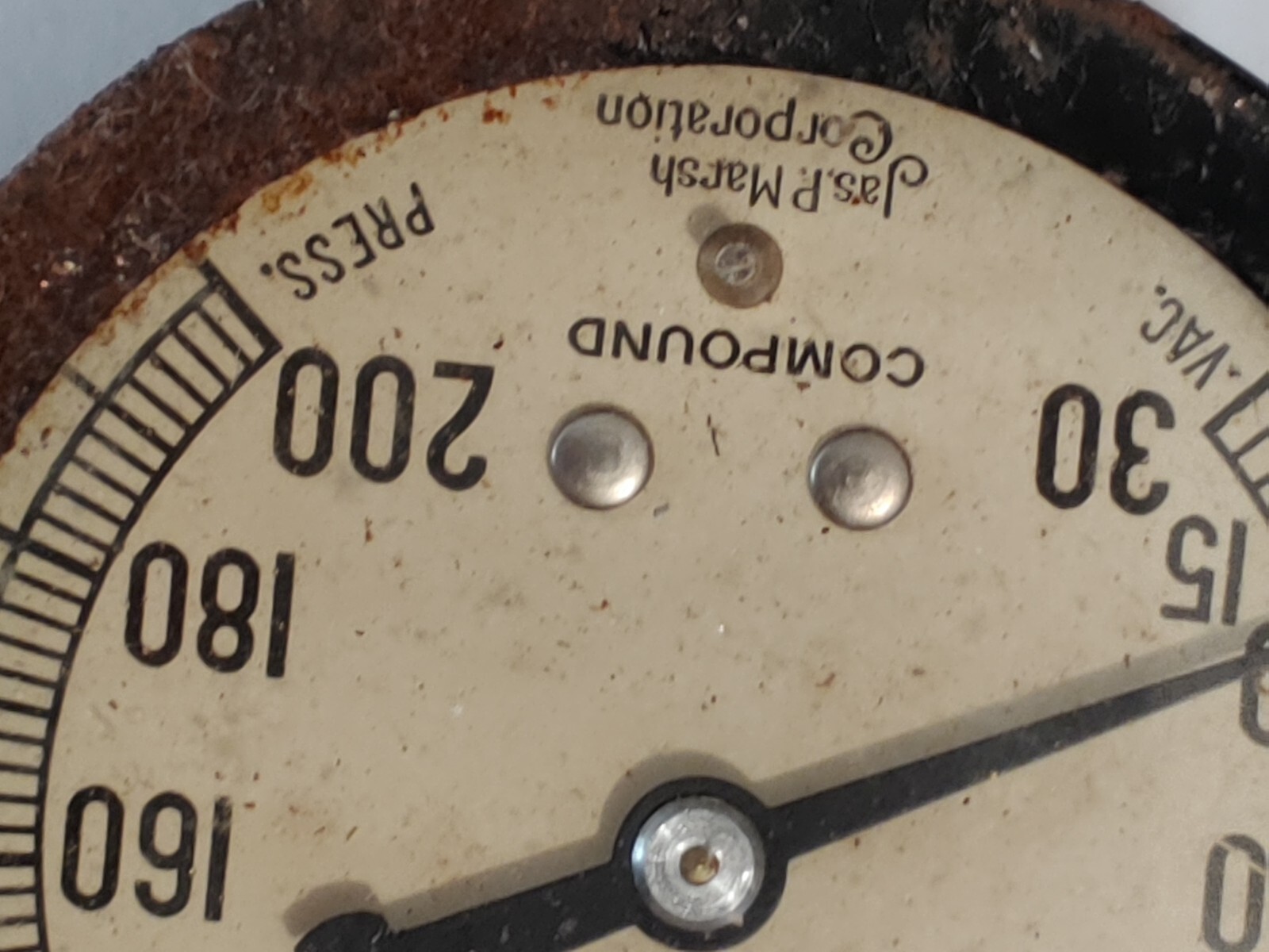 VINTAGE JAS P. MARSH COMPOUND GAUGE-VACUUM/PRESSURE- Made in USA