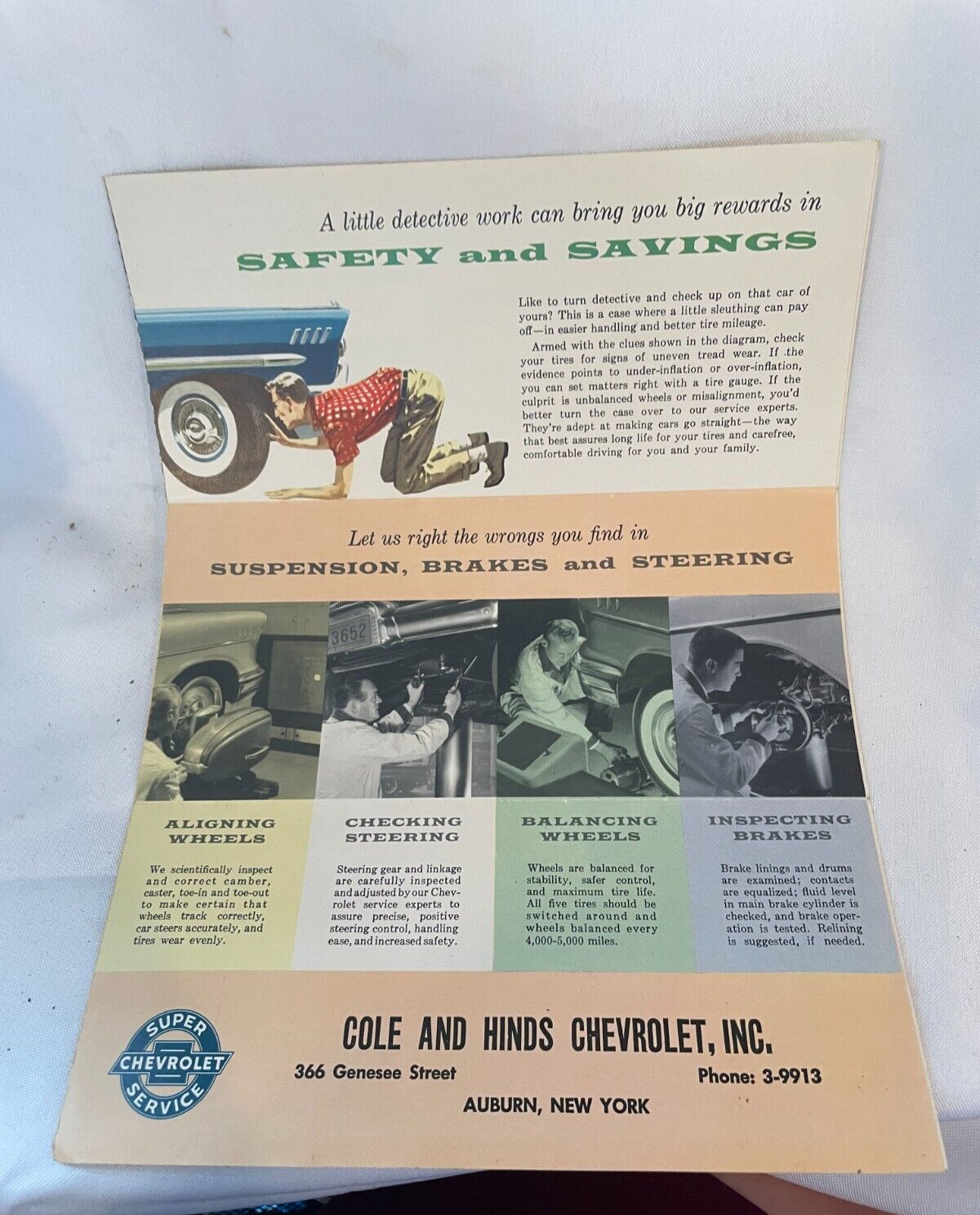 CHEVROLET SUPER SERVICE 1958 Files and Rasps 16”x11” chart poster vtg GM