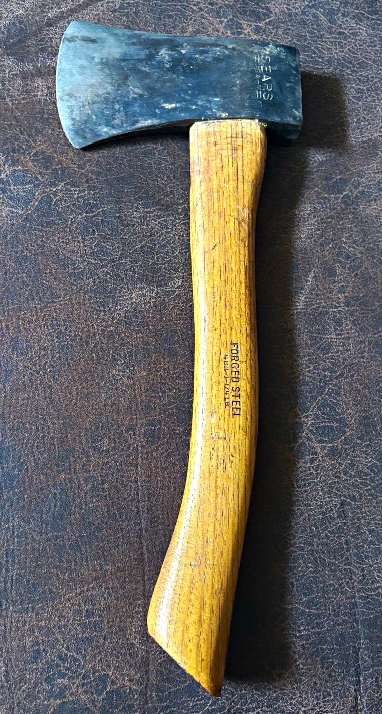 Vintage Sears USA 4811 1-1/4 LB Forged Steel Camp Hatchet Axe w/ Leather Sheath