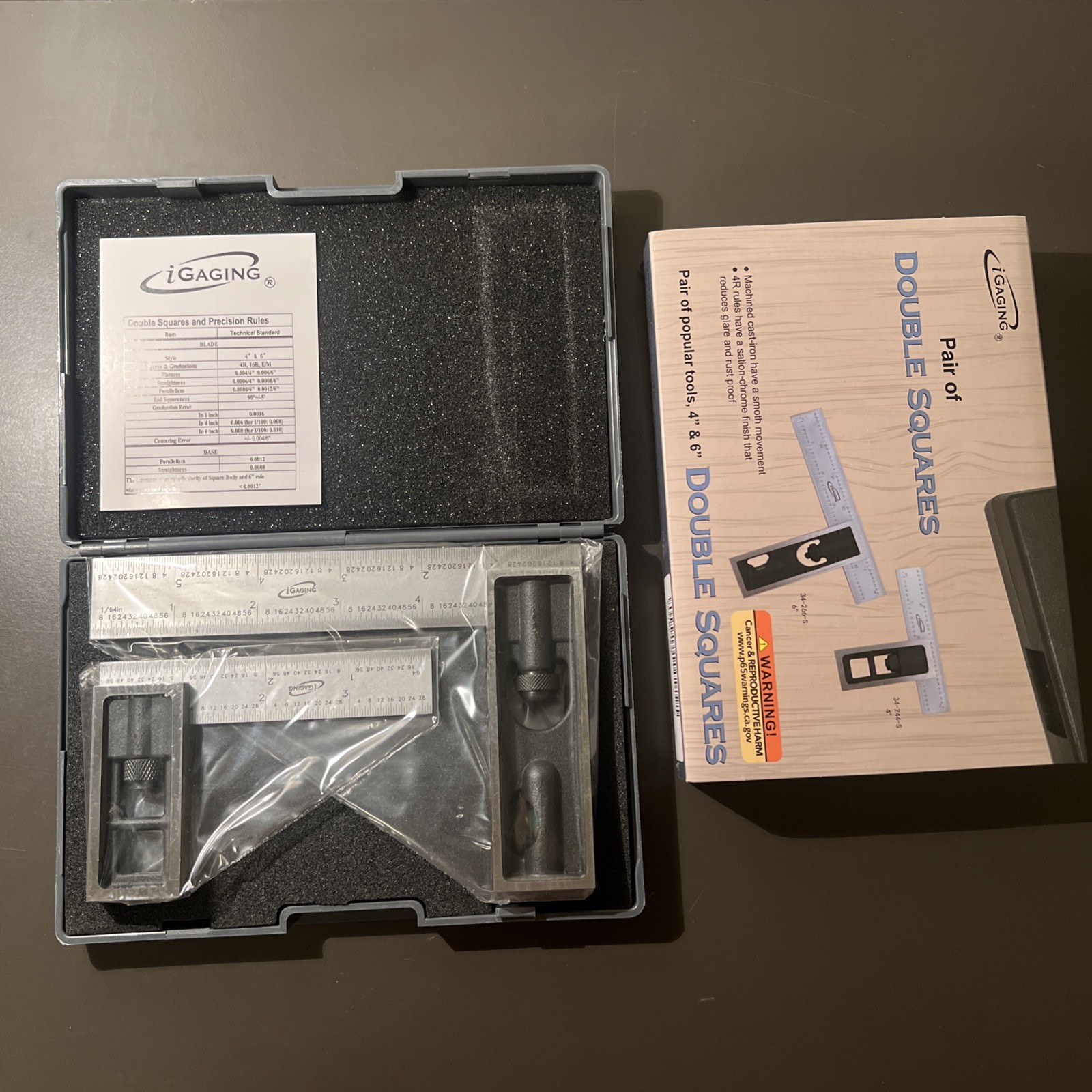 BRAND NEW iGaging Double Square 4” & 6″ In Plastic Case