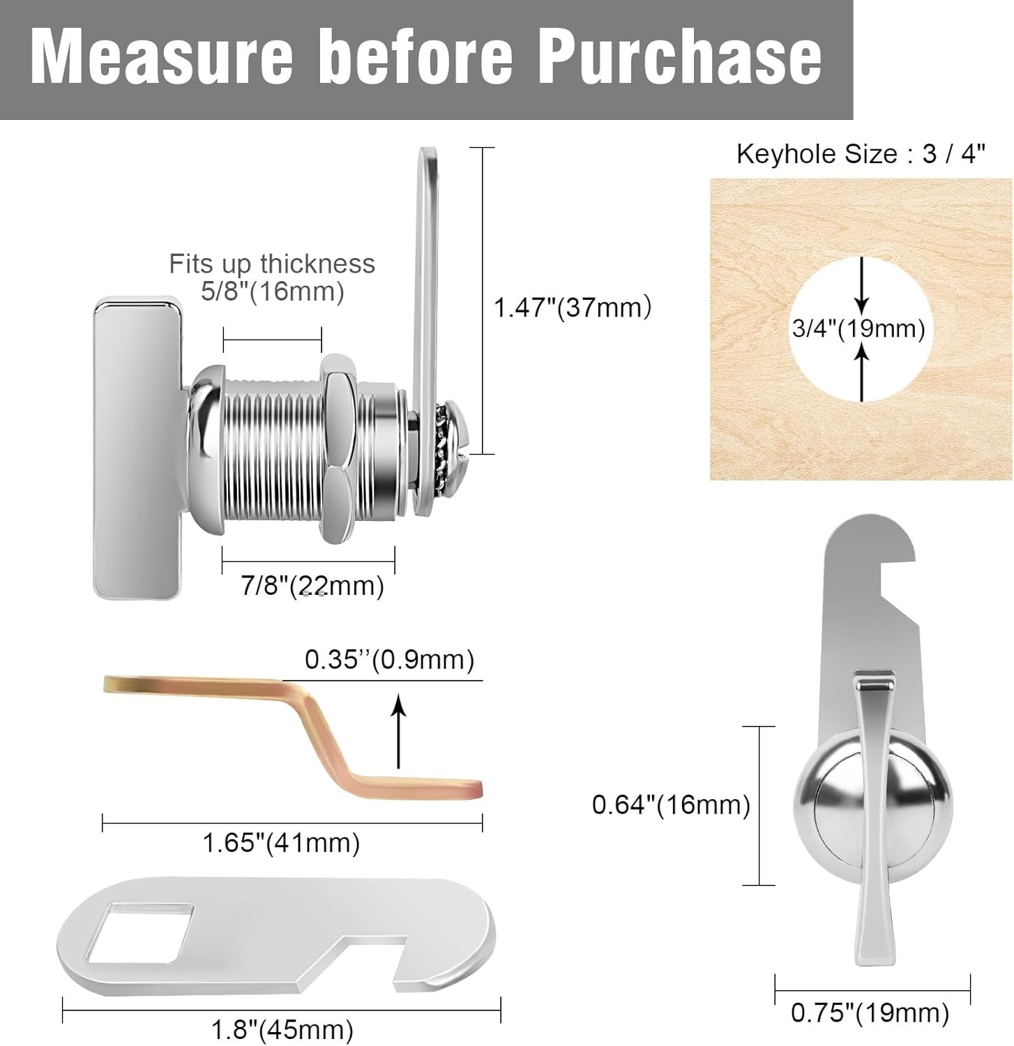 7/8” 5PCS Thumb Locks Operated Offset, Locks for Compartment & 7/8 Inch 5Pcs