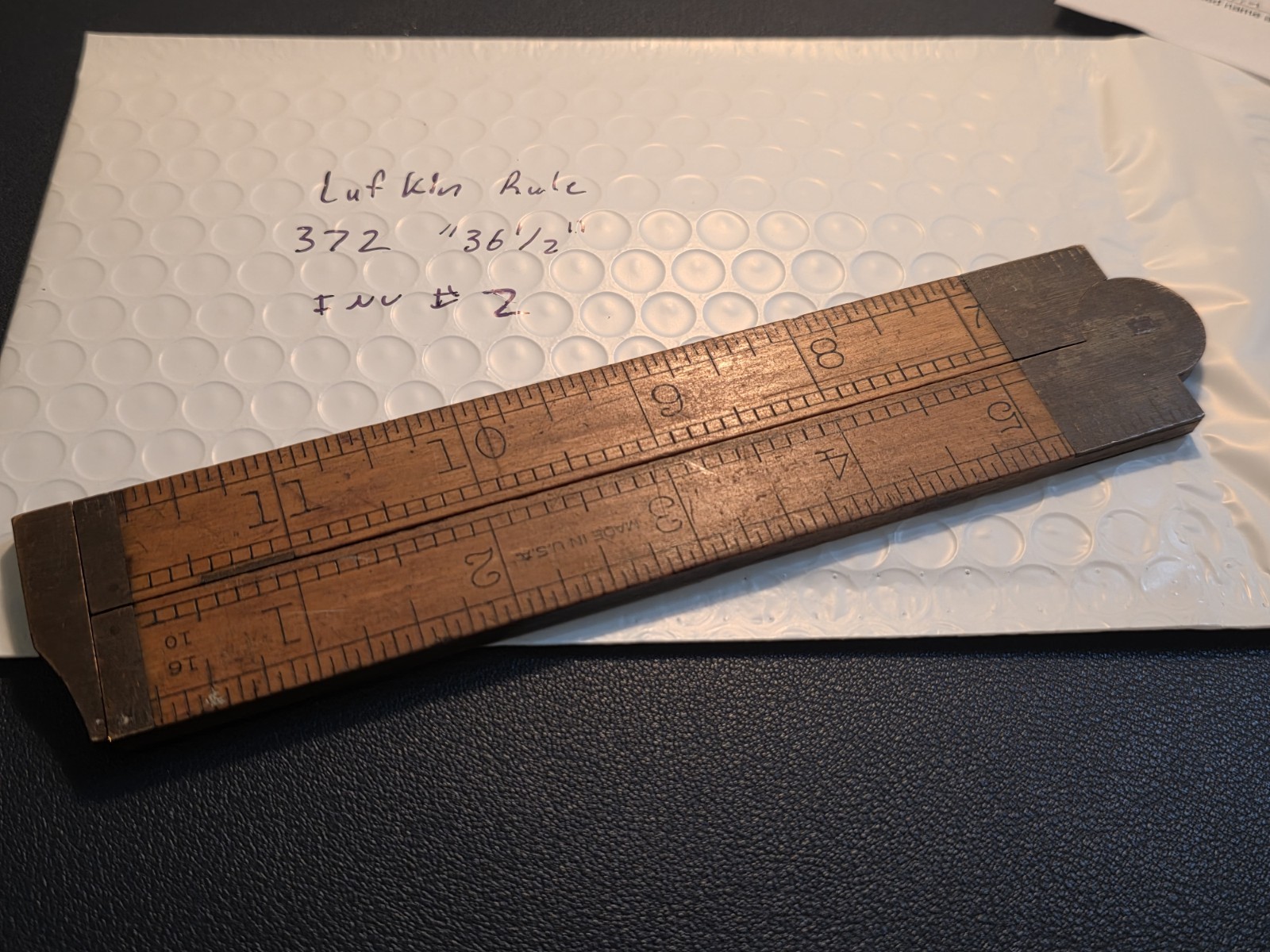 Vintage Lufkin No. 372 (36 1/2) Wood Brass Folding Ruler 12″ Caliper Boxwood USA