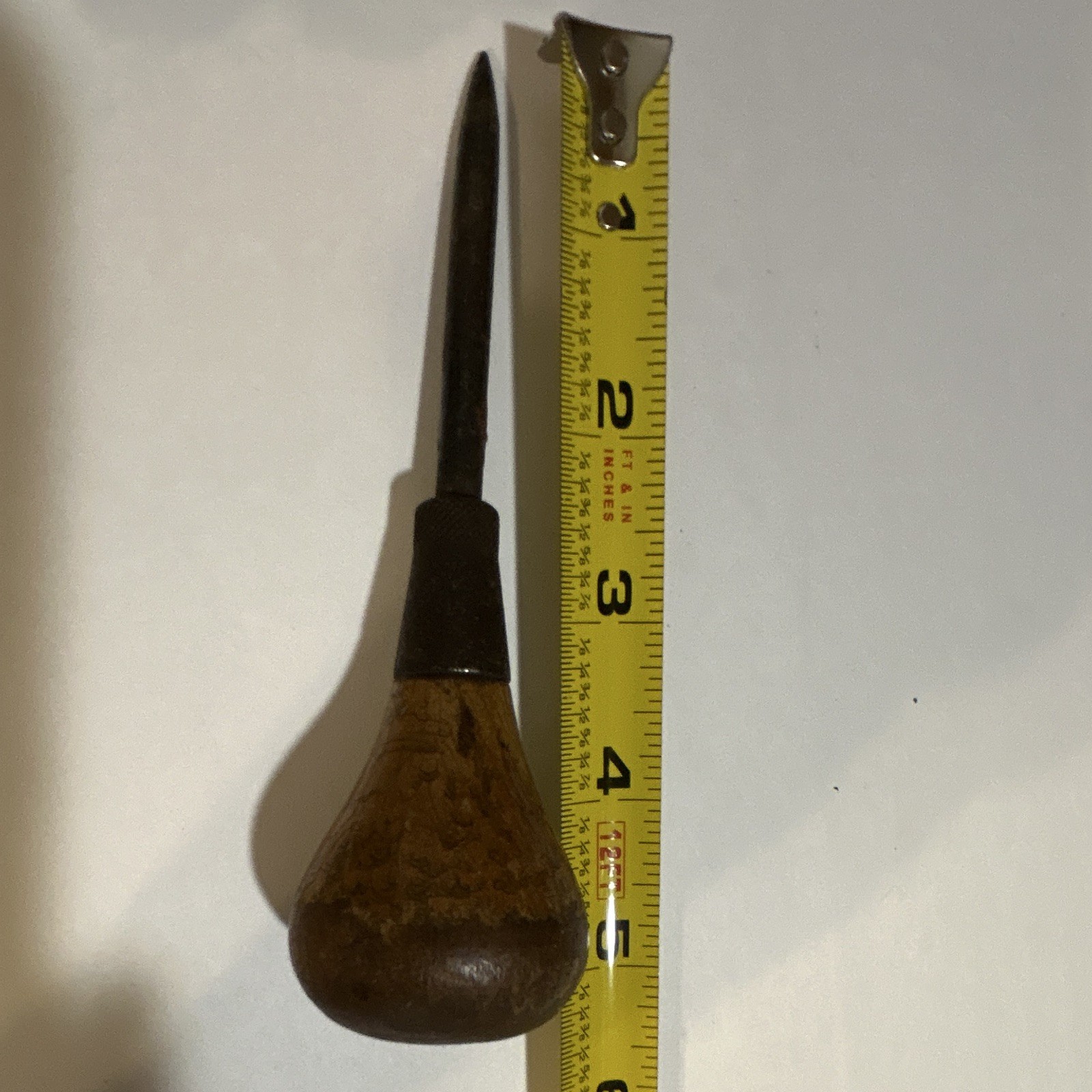 Vintage Original Wood Bulb Handle Awl / Pointed Screwdriver Tool