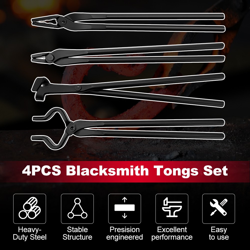 4pcs Blacksmith Tongs Heavy Duty Steel for Bladesmithing and Blacksmithing Tools