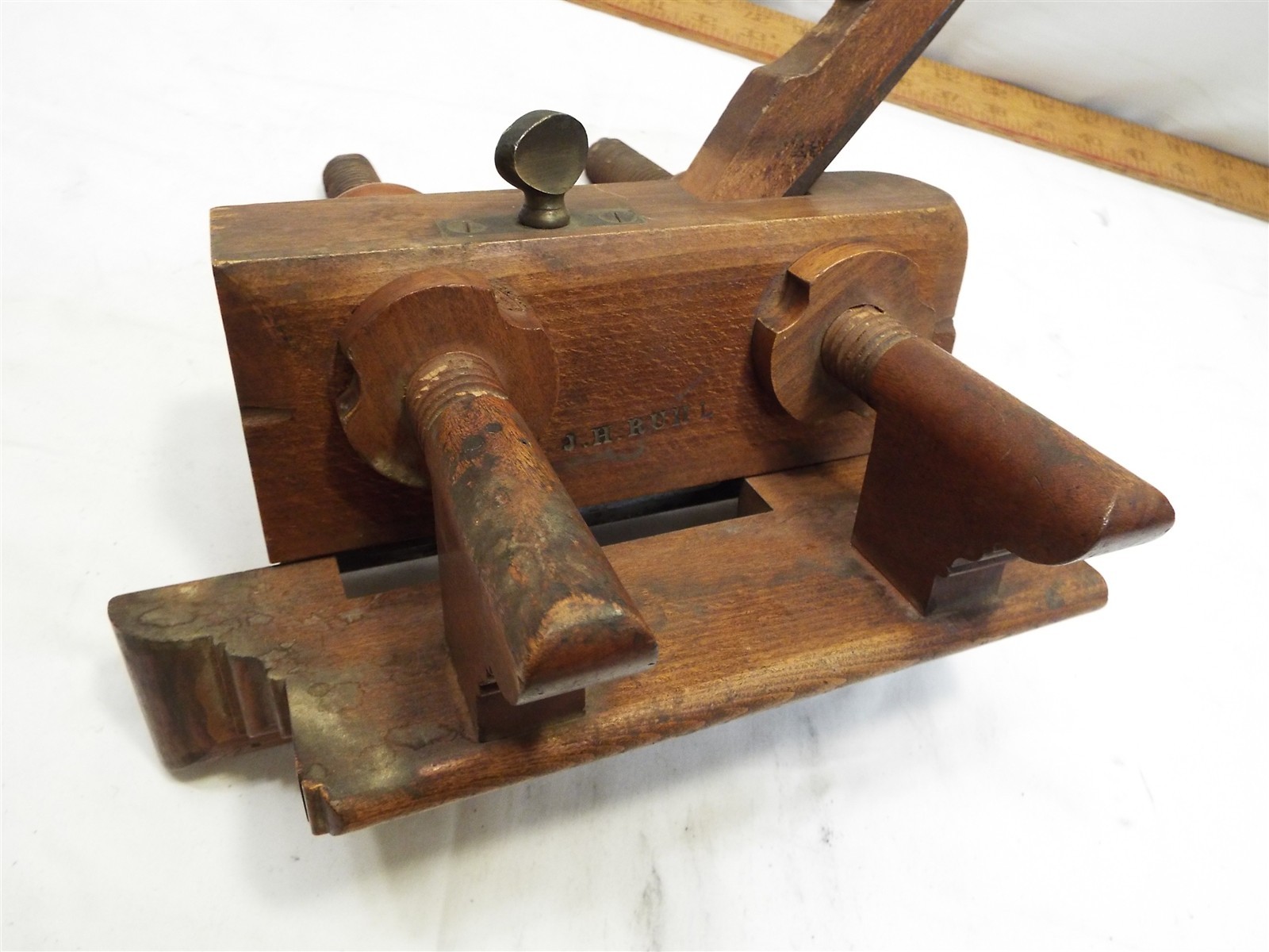 John Bell Phila Wooden Screw Arm Plow Plane Wood Working Tool Butcher Iron