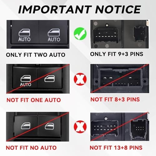 Driver Side Master Power Window Switch 9 Pins + 3Pins Compatible with 2009 20…