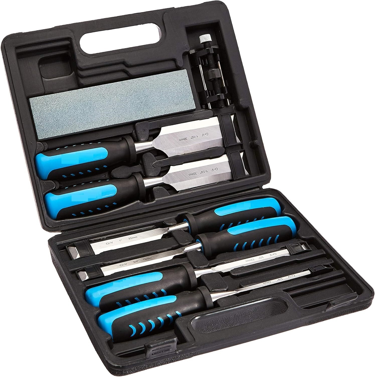 Basics 8-Piece Wood Carving Chisel, Sharpening Stone, Storage Case,1/4″ – 1-1/2″