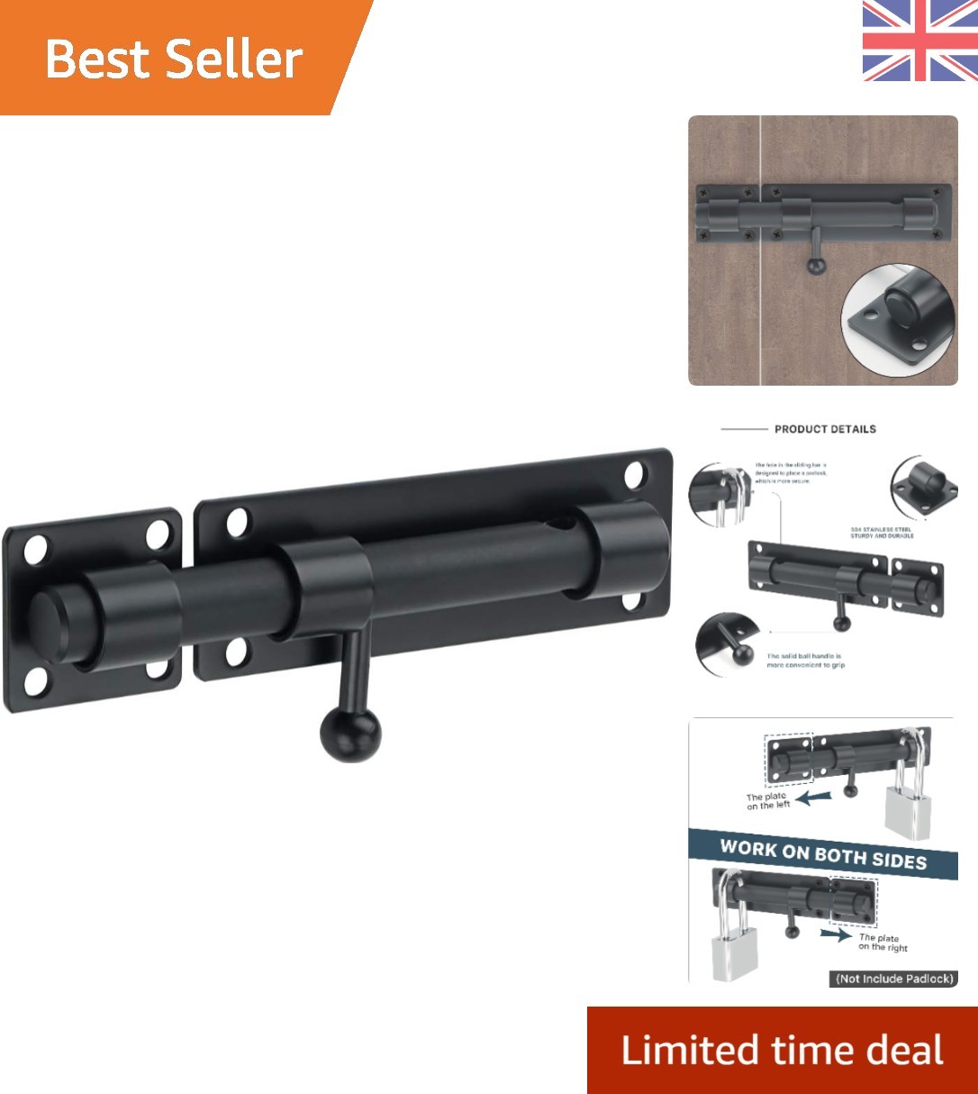 Robust Slide Gate Lock with Padlock Hole 150MM – Easy Installation for Security