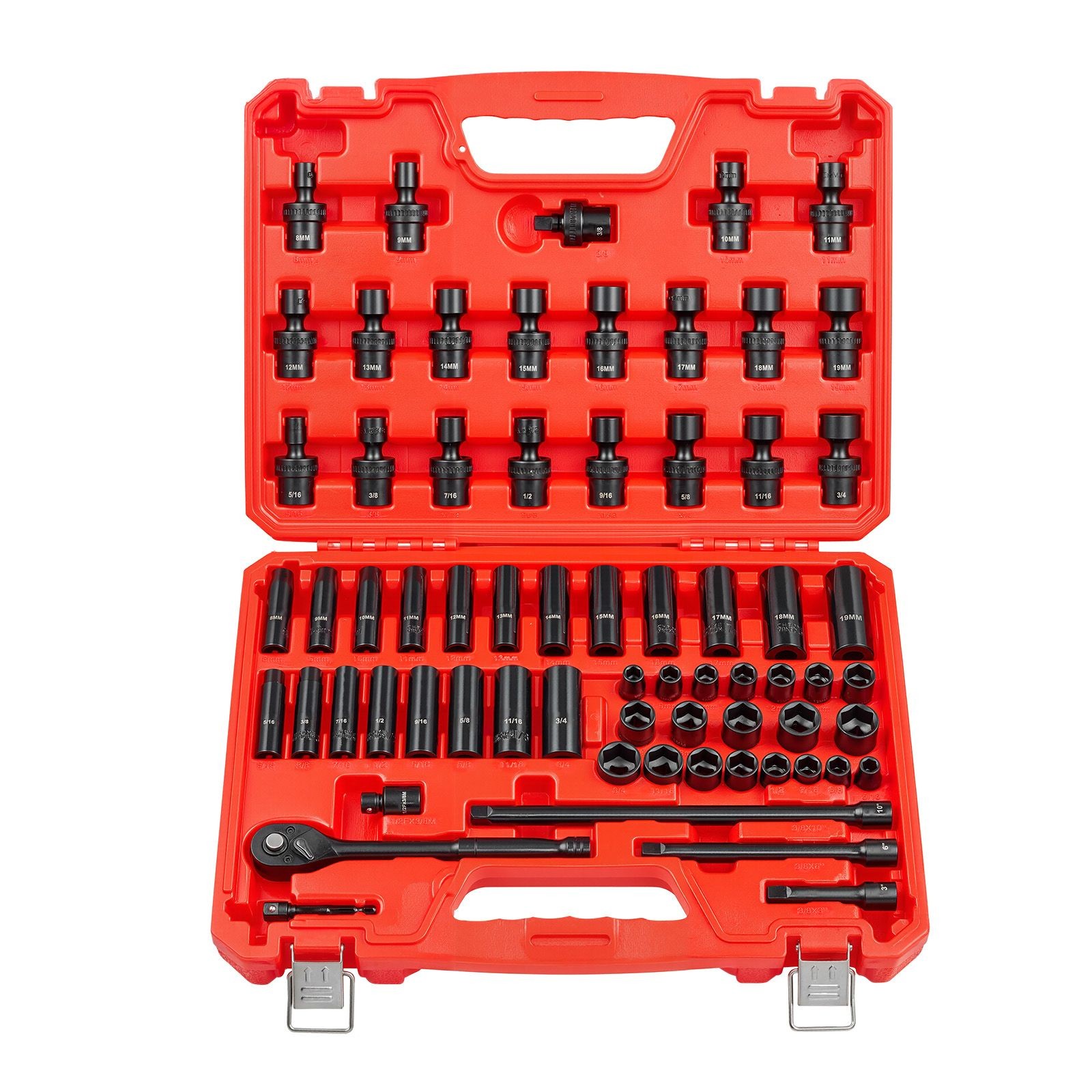3/8in Drive Impact Sockets 67-Pc — Metric 8–19mm + SAE 5/16″–3/4″