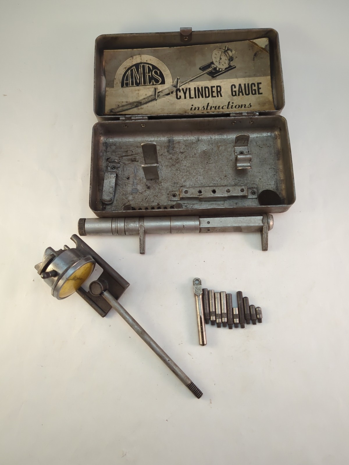 Ames Cylinder Gauge Test Indicator No. 22C W/ Setting Tool Handle In Box USA