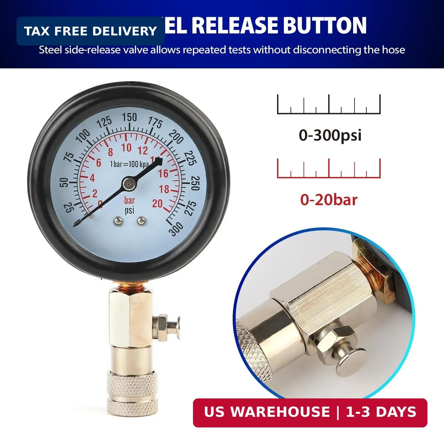 Compression Tester, 8pcs Engine Compression Tester kit Professional Petrol Gas E