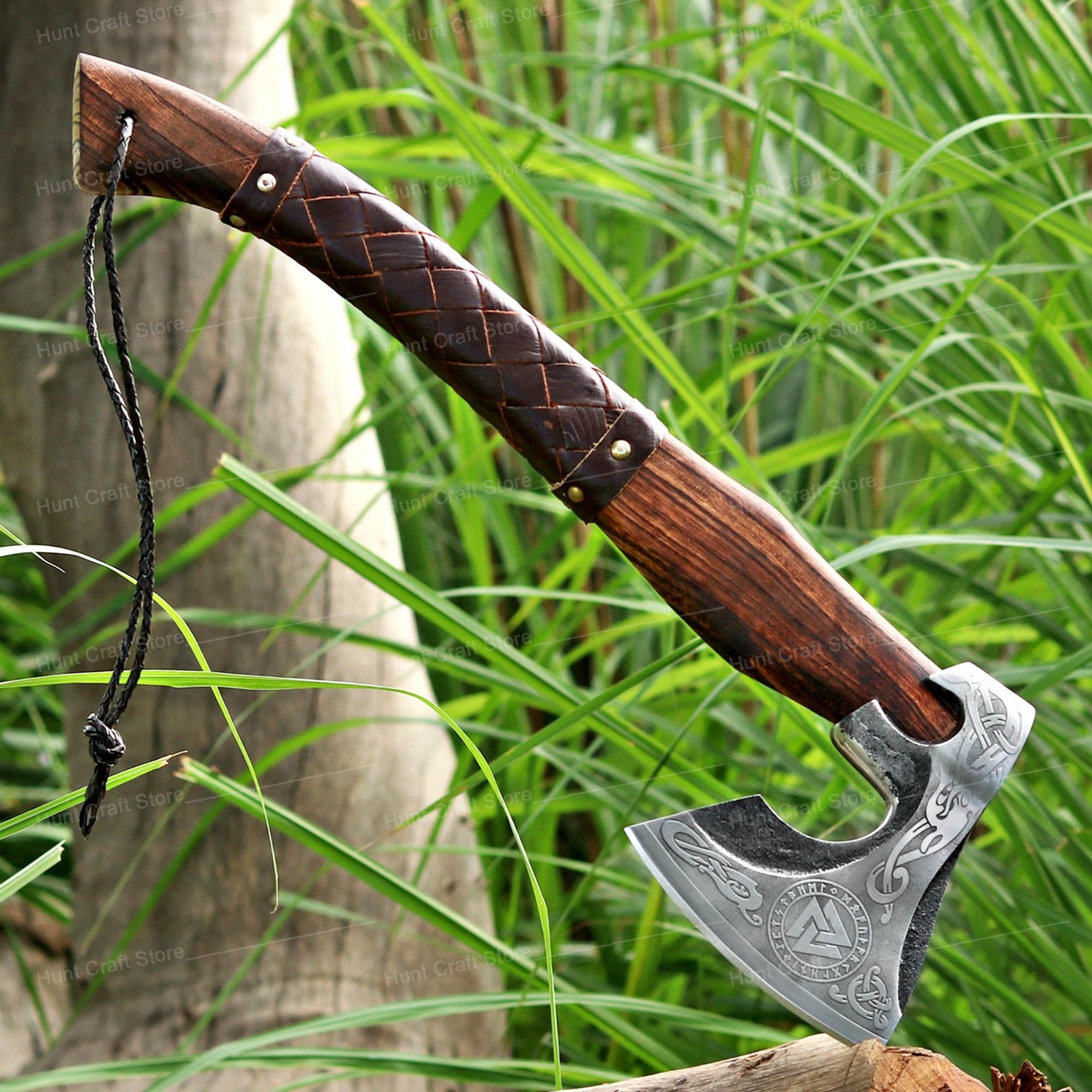 Set Of 5 Lot, Hand Forged Viking Bearded Axe Hatchet with Ash wood Handle