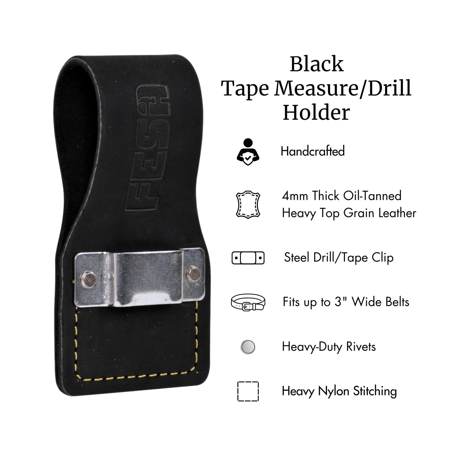 FESA Leather Tape Measure Holder for Belt with Steel Clip & Reinforced Heavy …