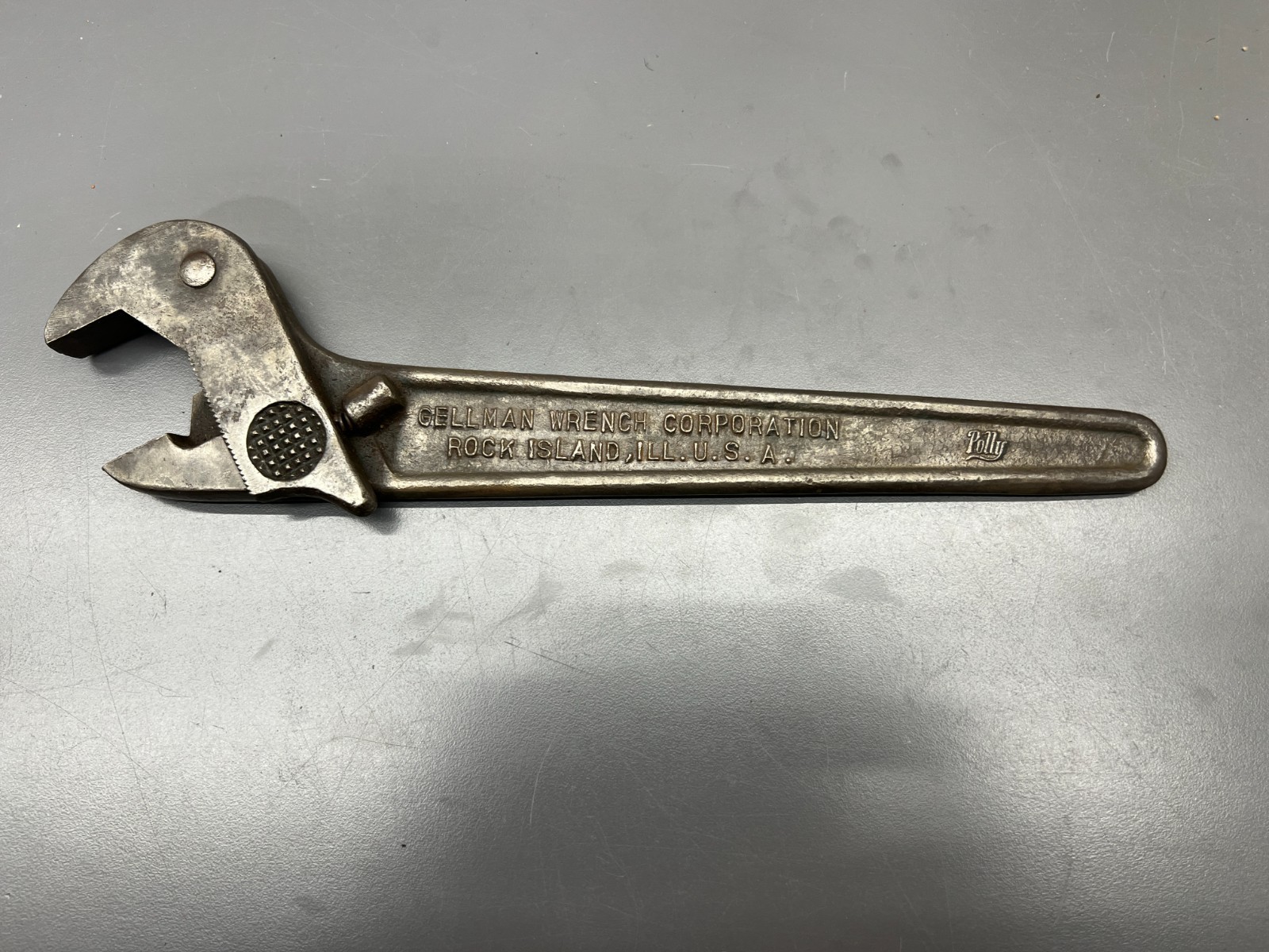 (S) VINTAGE GELLMAN ADJUSTABLE WRENCH 12″ POLLY NO. 121 PAT# – VGC – USA