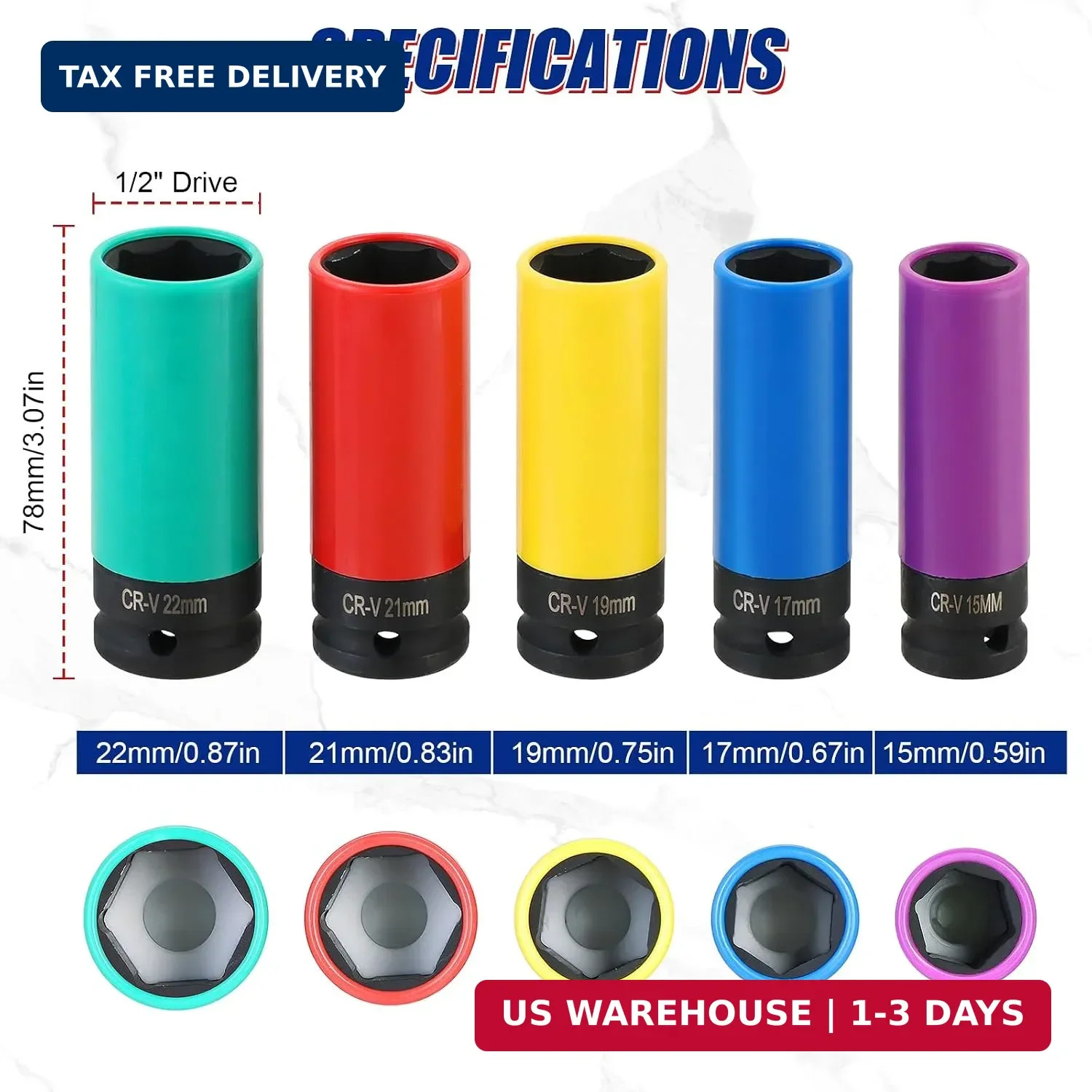 NYXOVA 5PCS 1/2 Inch Drive Impact Lug Nut Socket Set, Ultimate Wheel Protector I