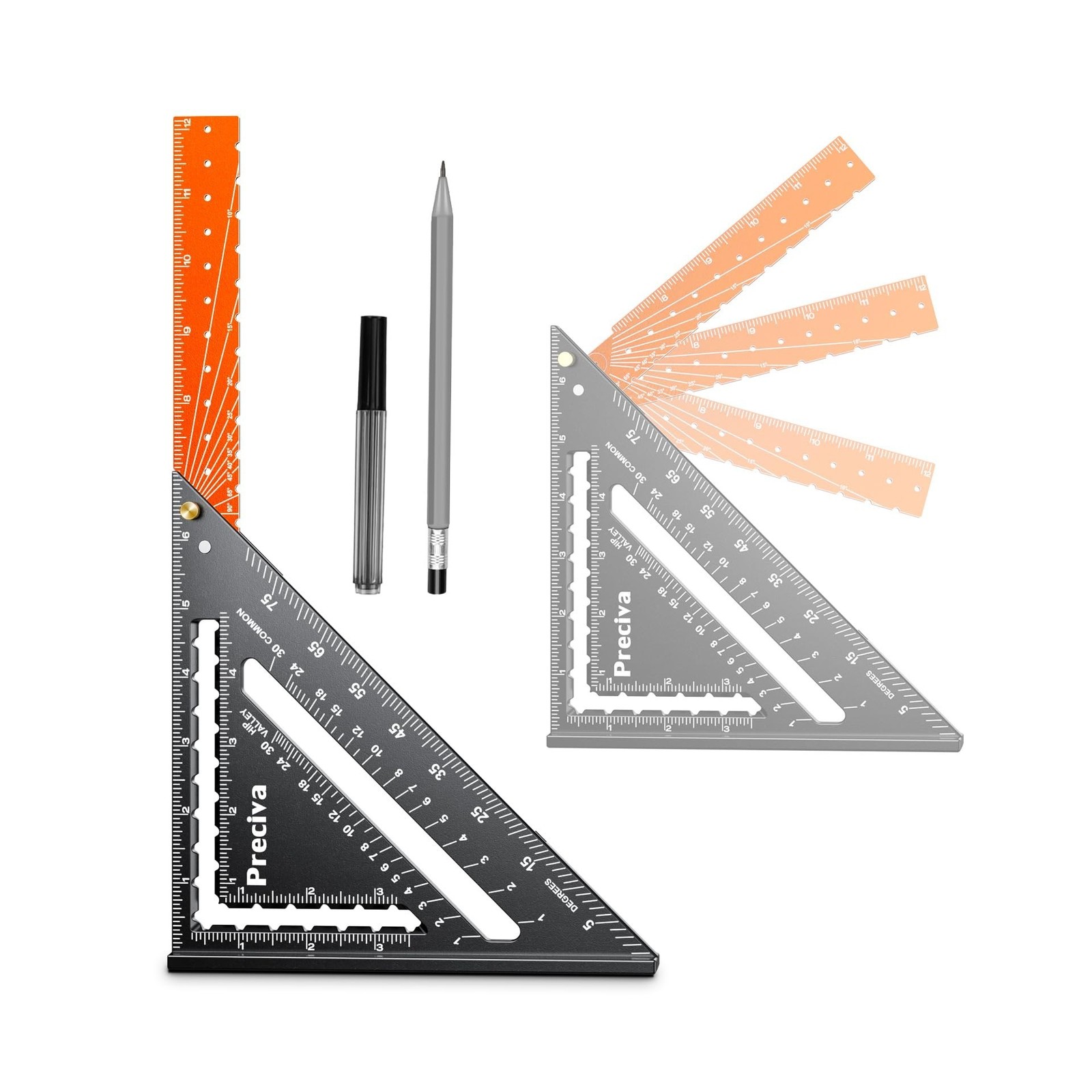Preciva Foldable Carpenter Square Ruler, 12″ (1/16″ Scale) Aluminum Alloy Raf…