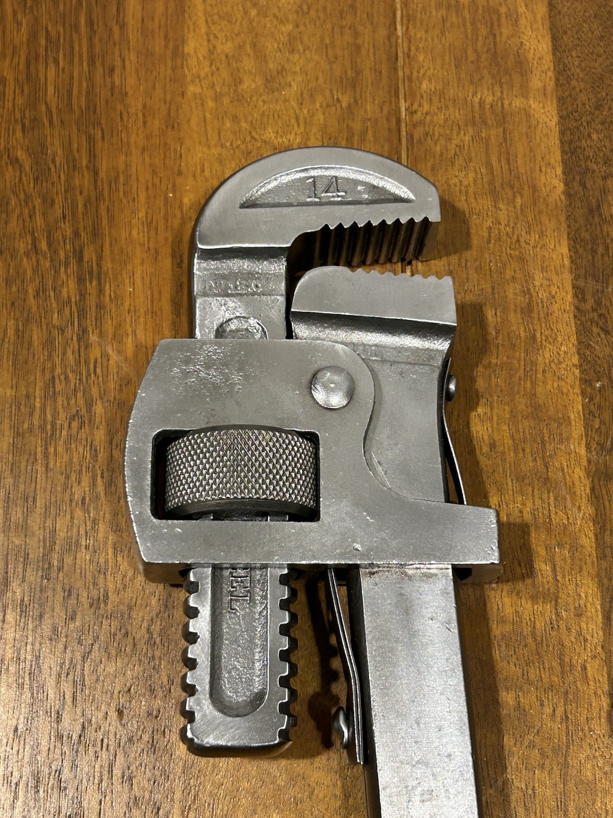 Vintage J.P. Danielson 14” Wood Handle Adjustable Pipe Wrench USA Antique